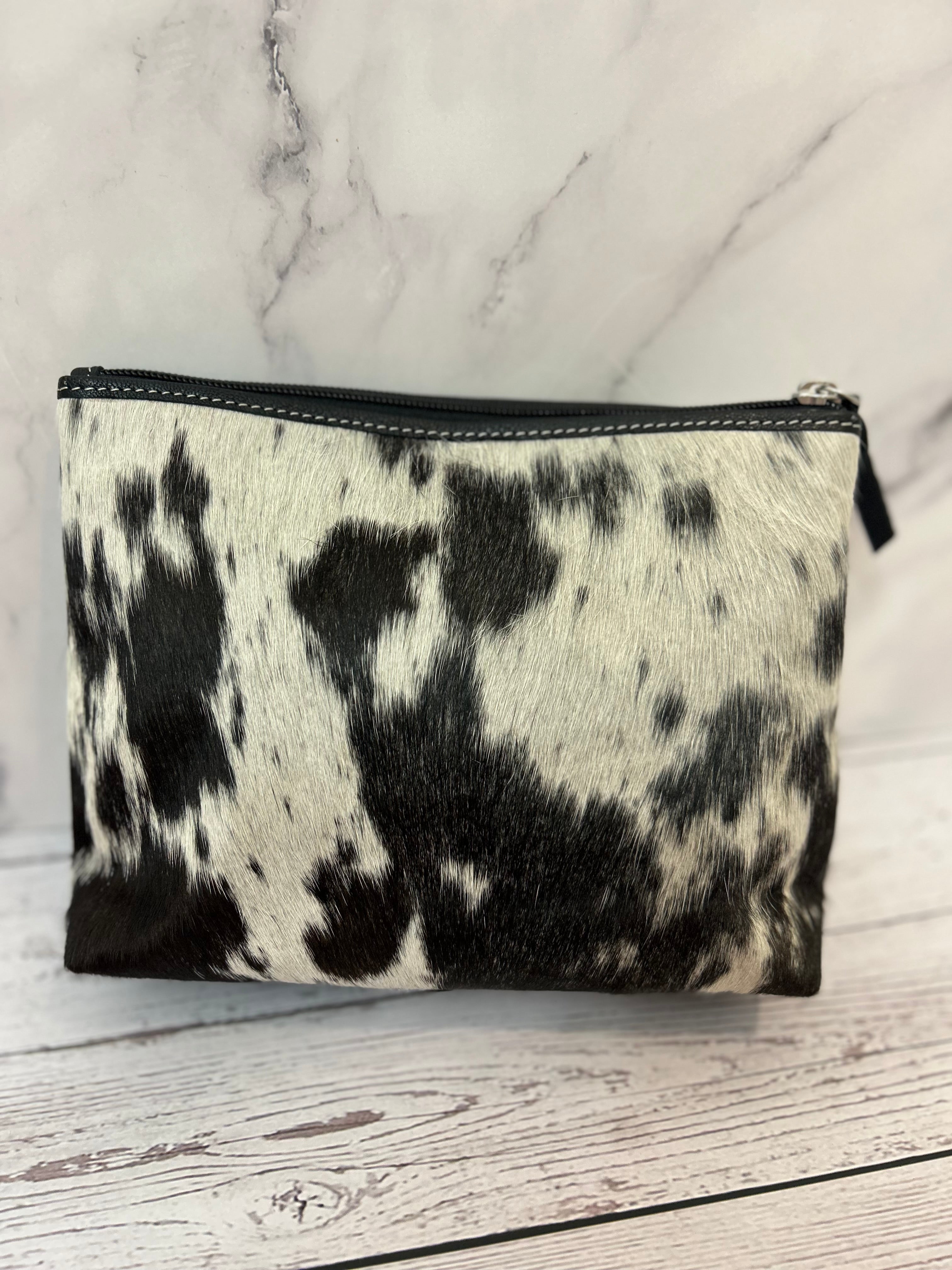 Black Cowhide Aztec Makeup Bag