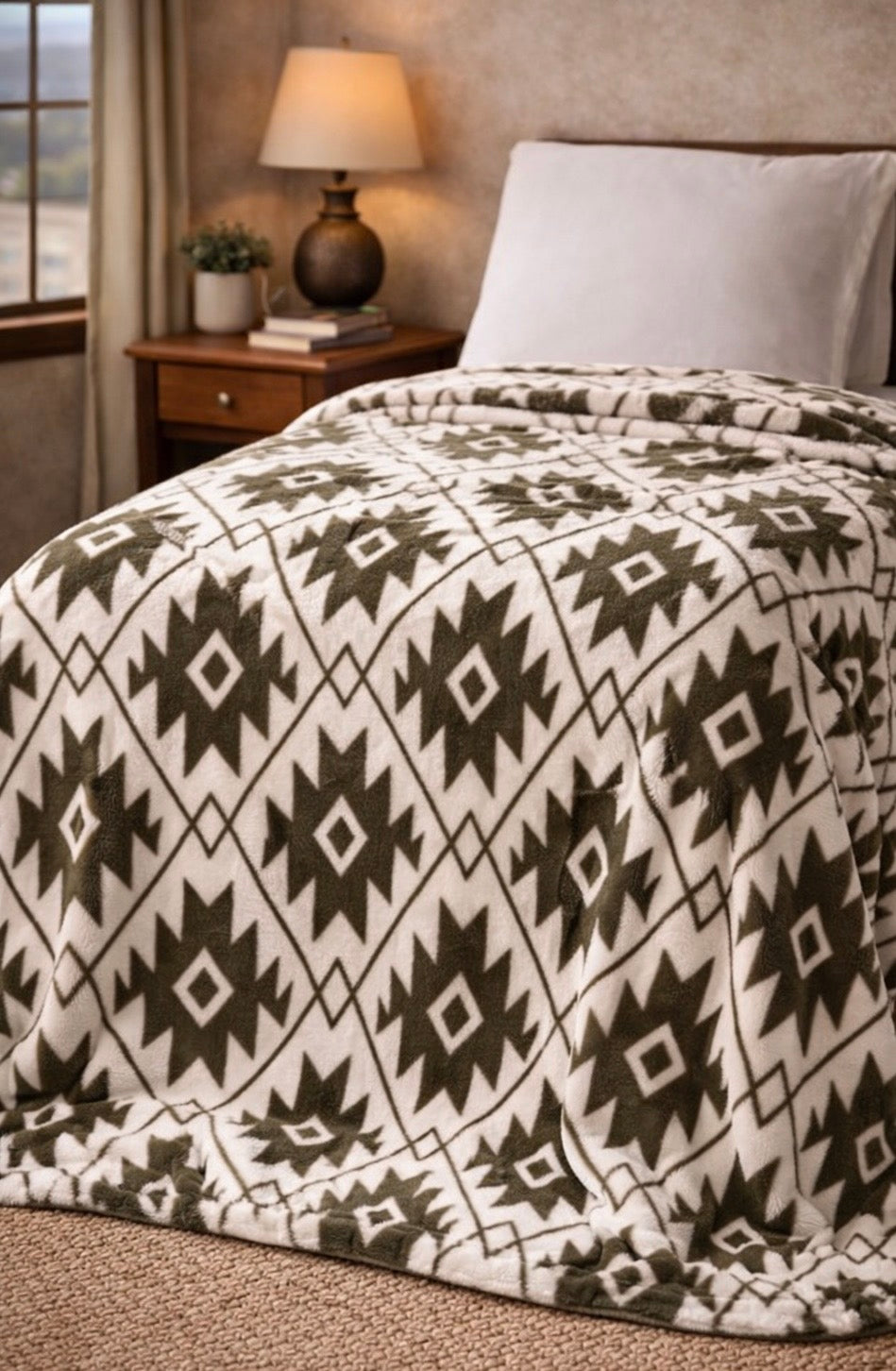 Western Aztec Green Plush Blanket