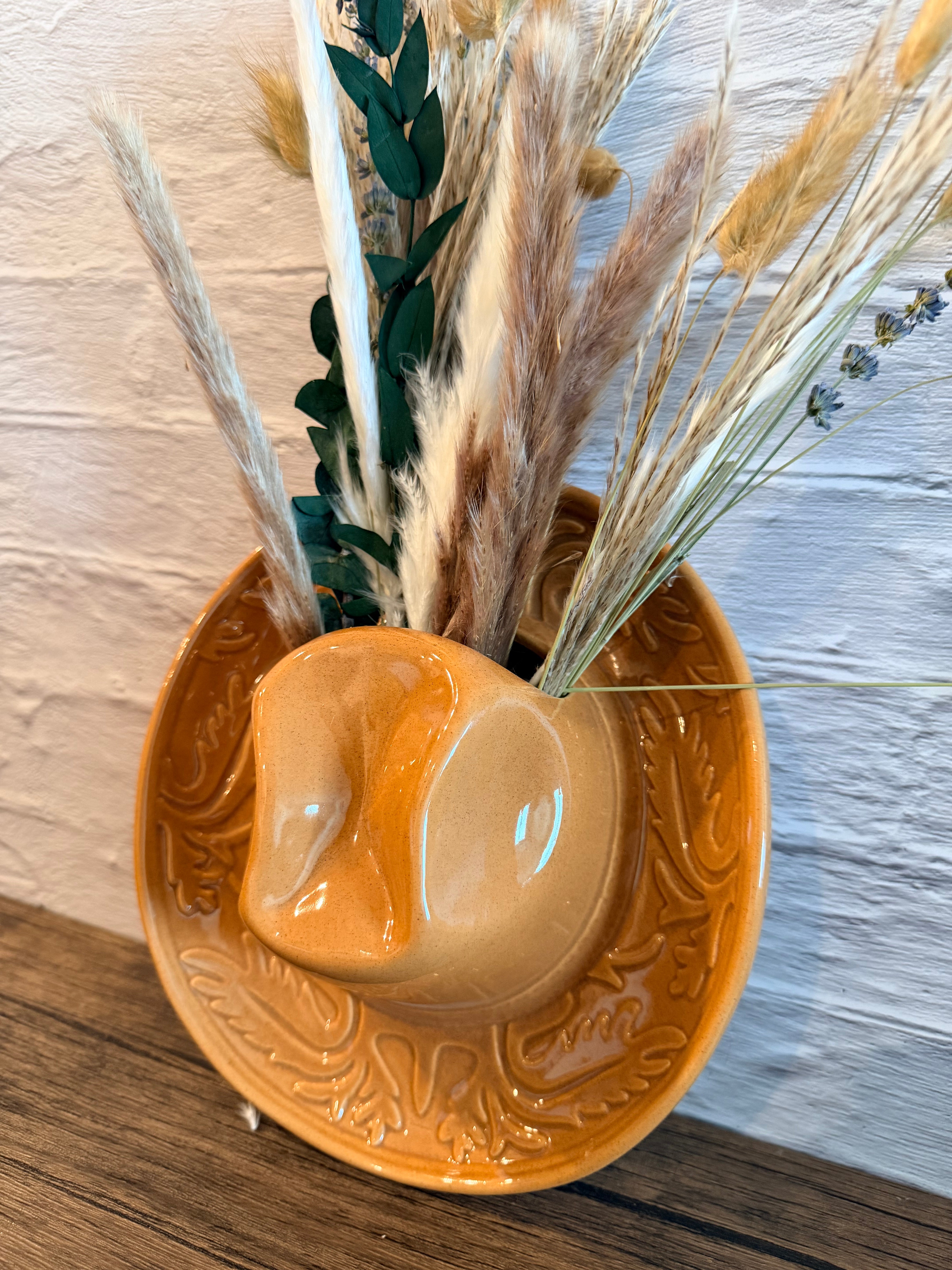 Ceramic Cowboy Hat Vase