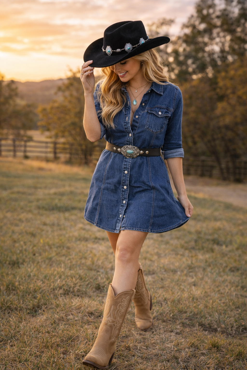 Black Turquoise Concho Cowboy Hat