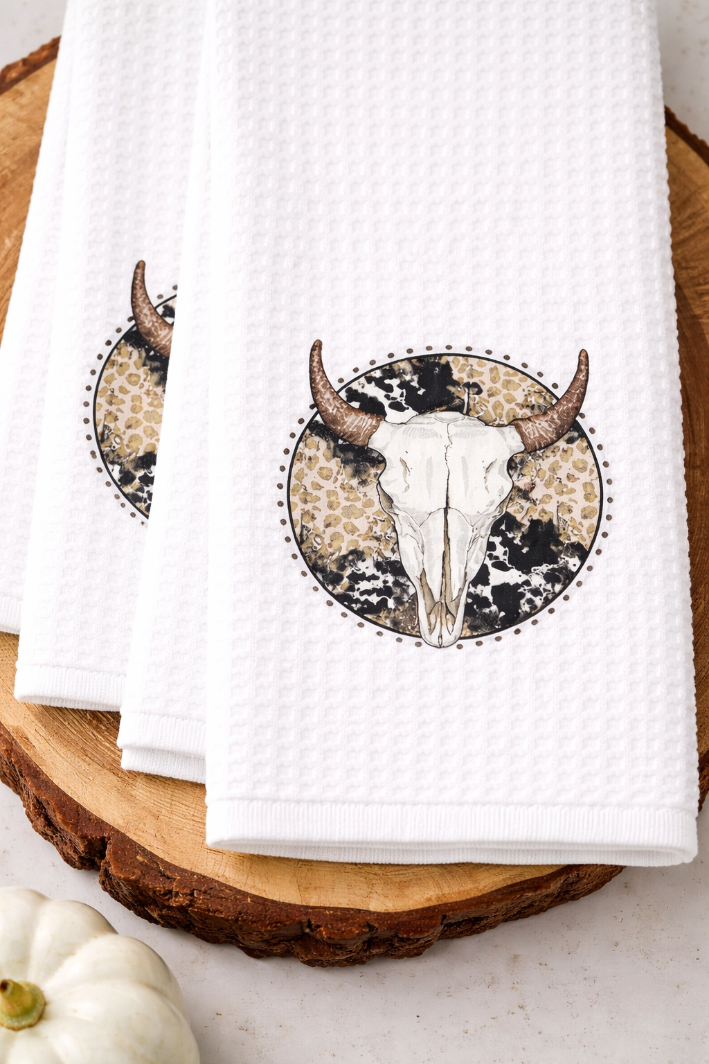 Western Cowhide Leopard Skull Kitchen Towel Set