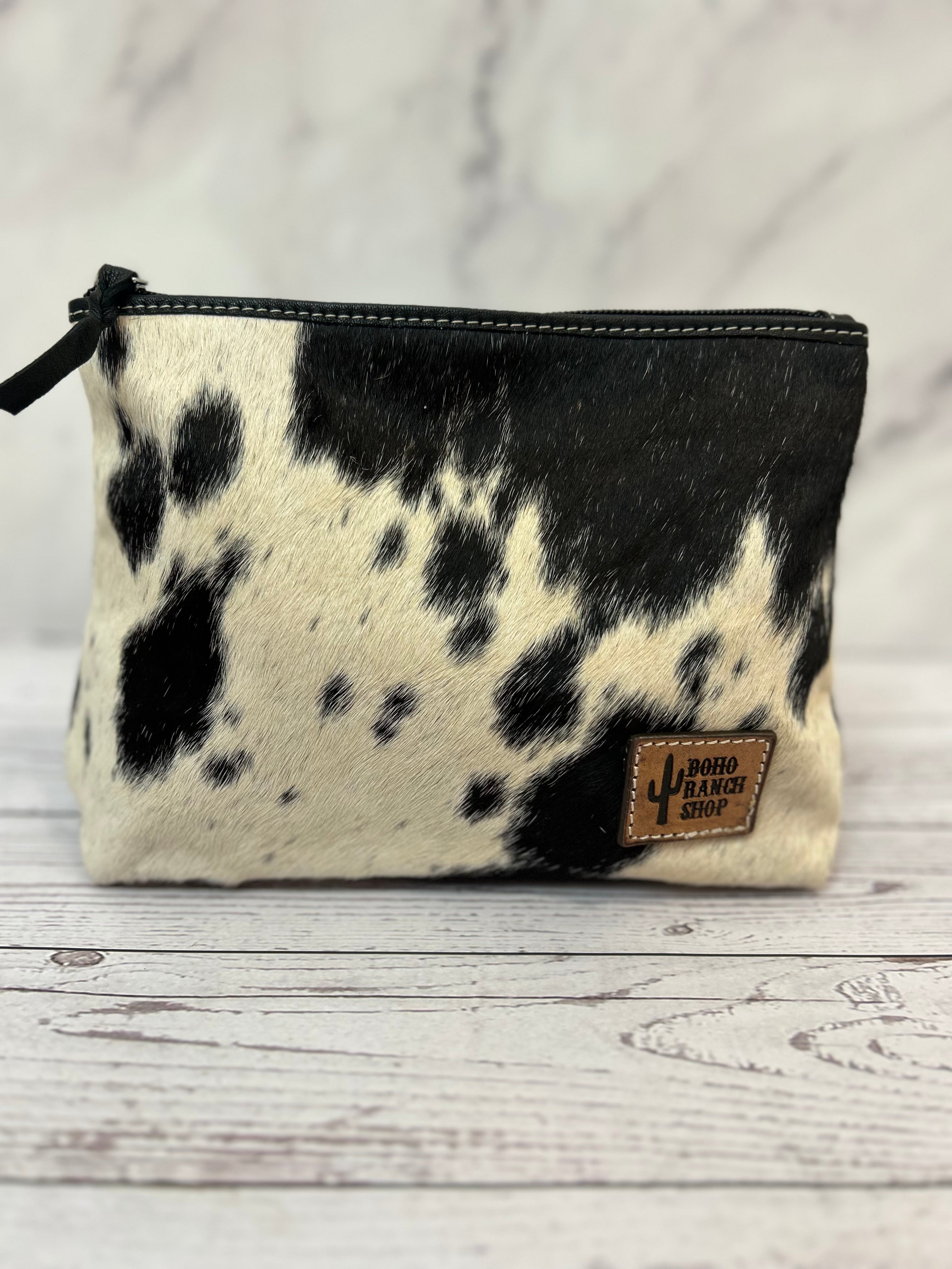 Black Cowhide Makeup Bag