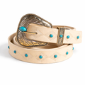 Cream Western Belt with Turquoise Studs