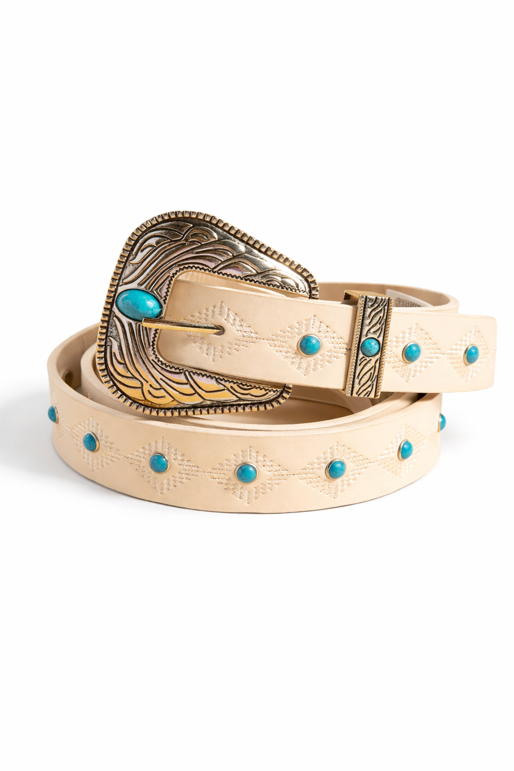 Cream Western Belt with Turquoise Studs