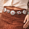 Silver Concho Chain Belt with Red Stone
