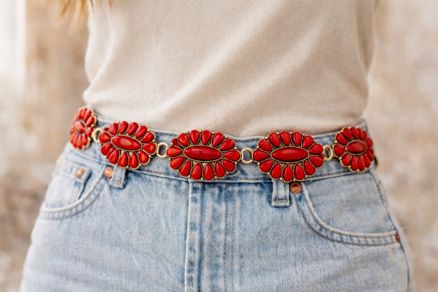 Red Concho Western Chain Belt