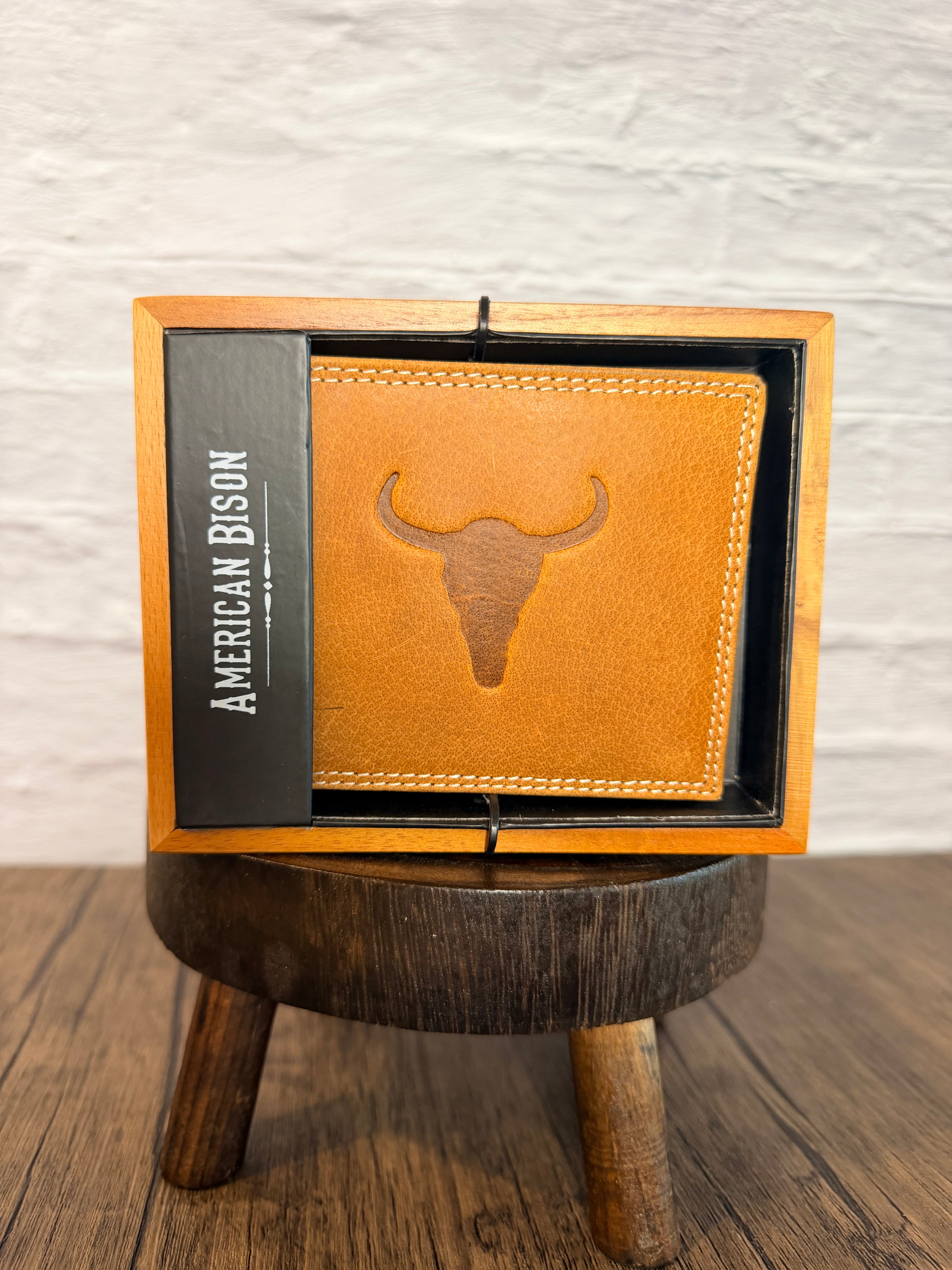 American Bison Tan Western Genuine Leather Wallet