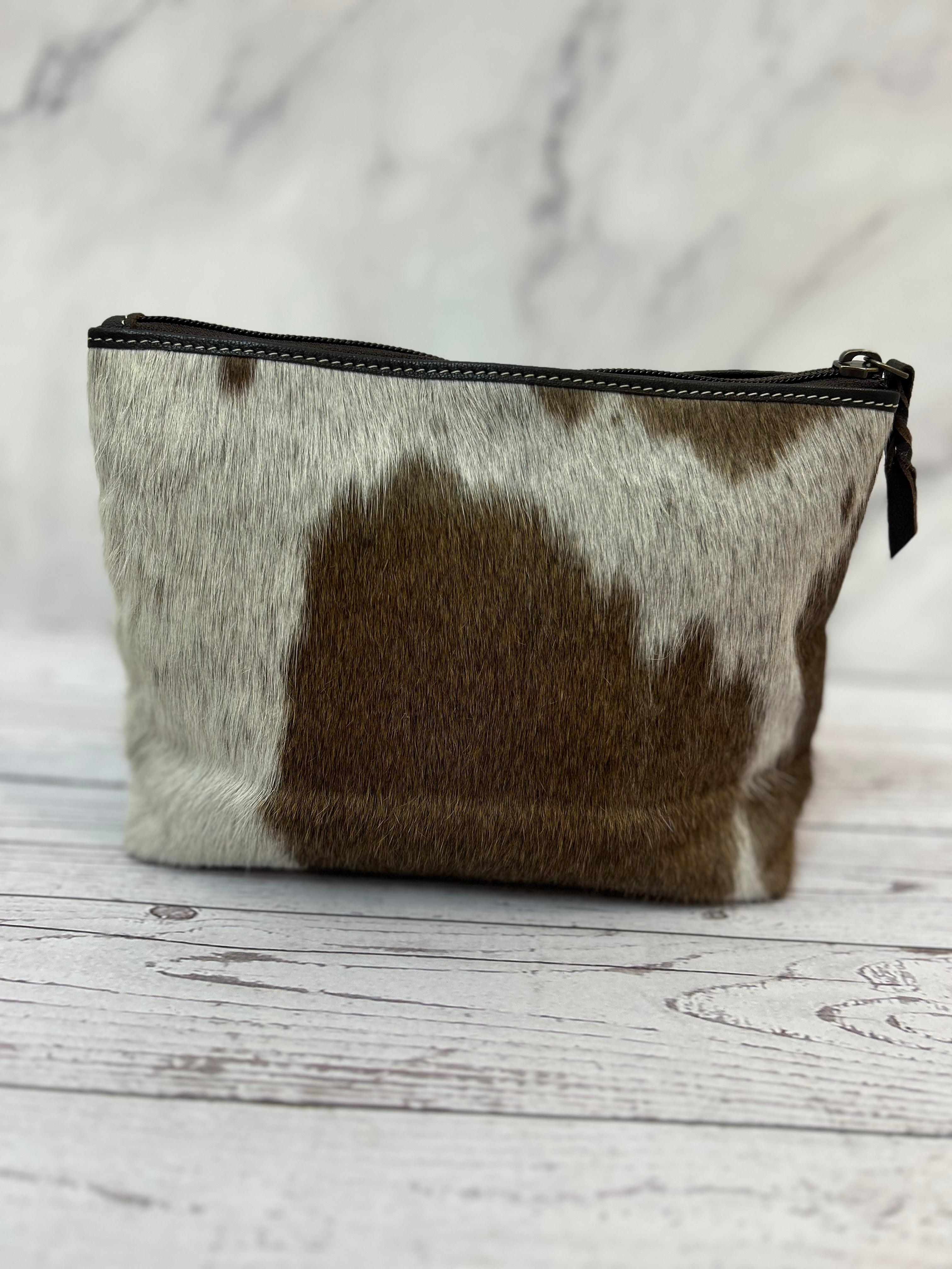 Brown Cowhide Makeup Bag