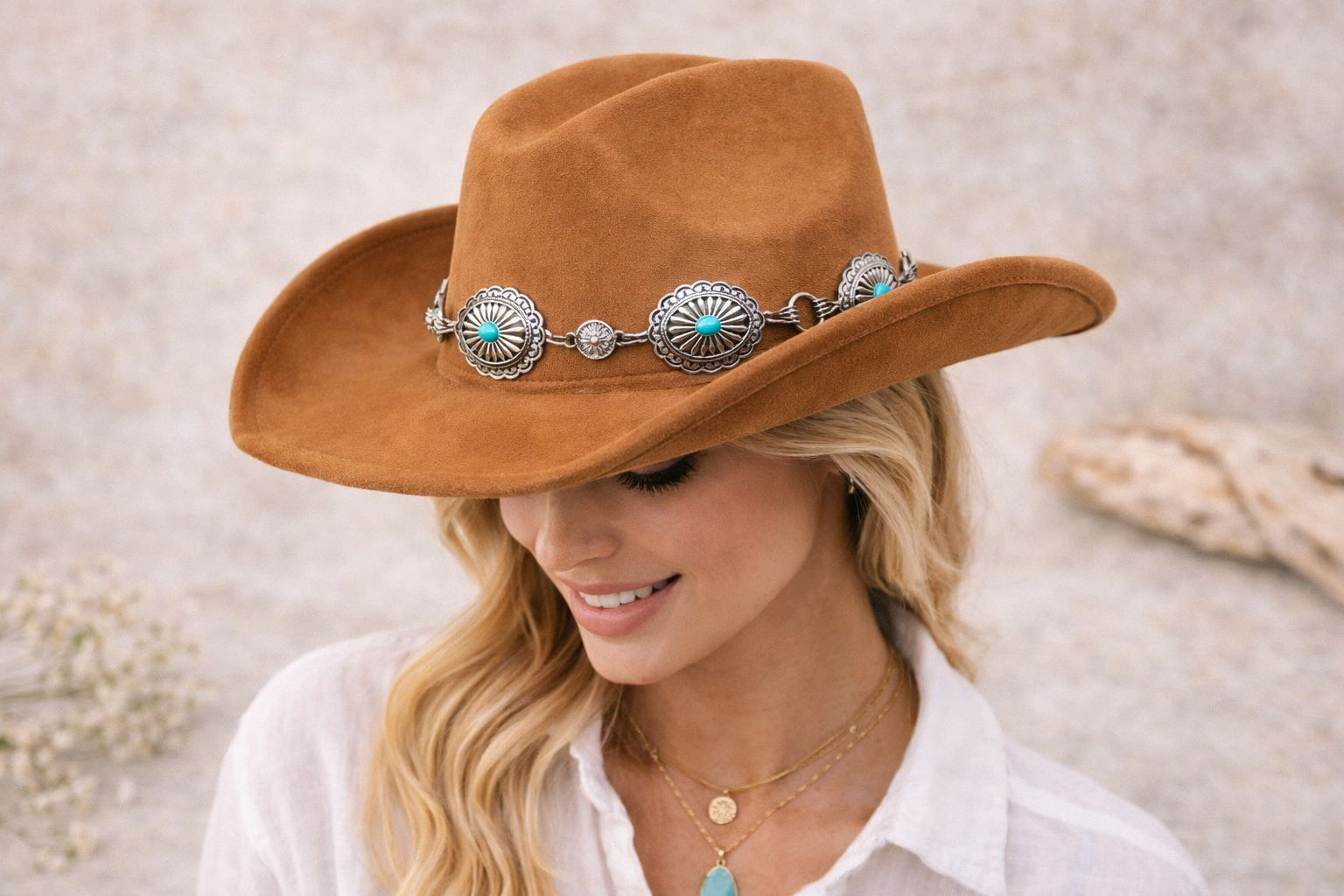 Brown Turquoise Concho Cowboy Hat