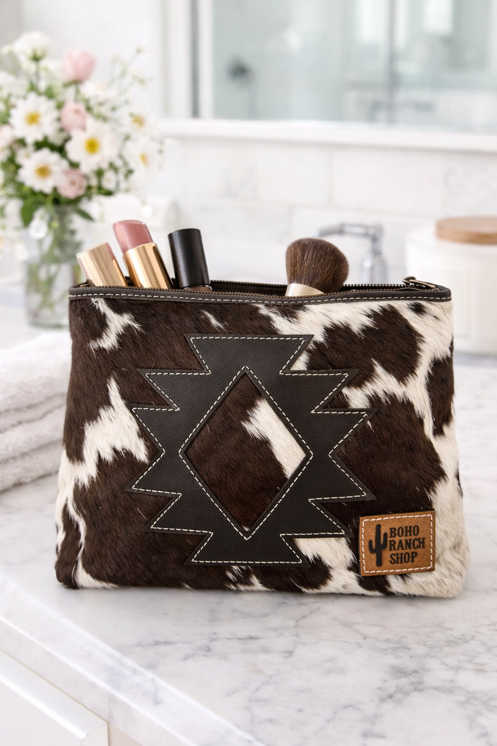 Aztec Brown Cowhide Makeup Bag
