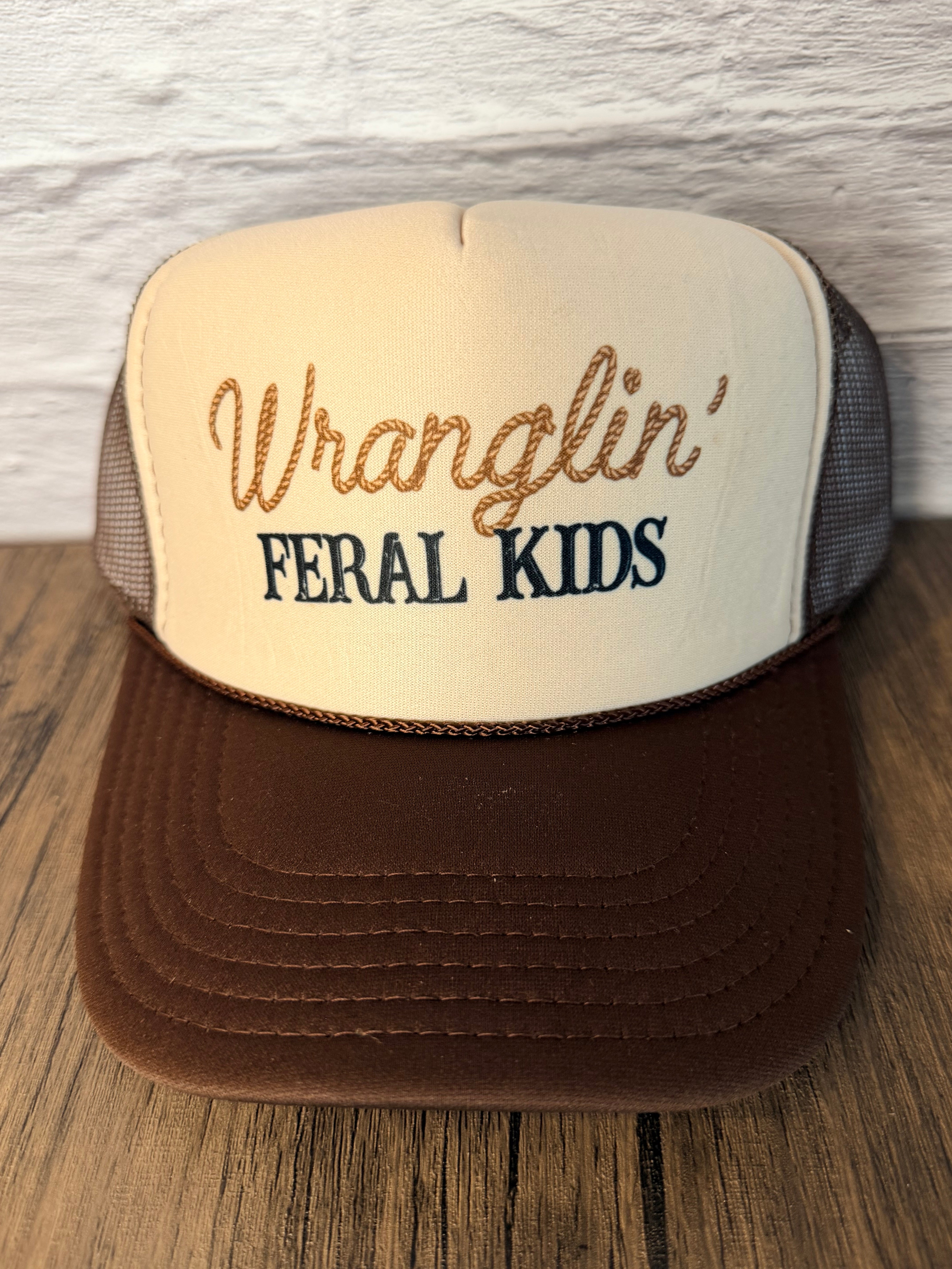 Wranglin' Feral Kids Trucker Hat – Brown & Cream