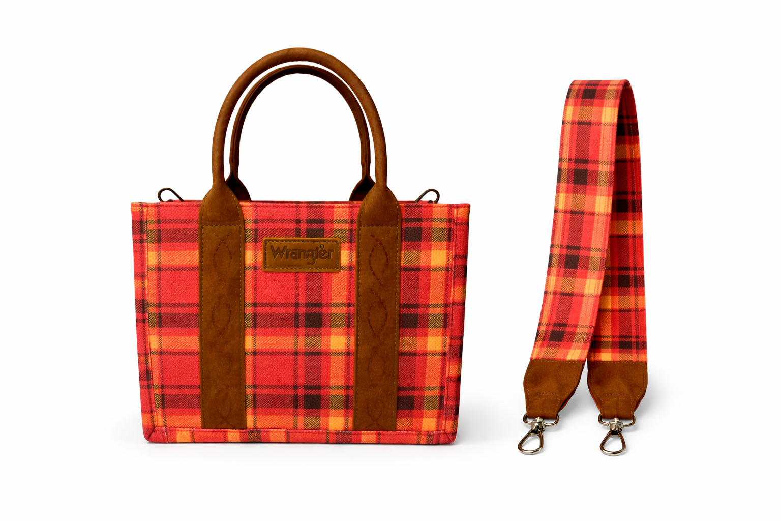 Wrangler Red Plaid Tote Bag with Adjustable Guitar Strap