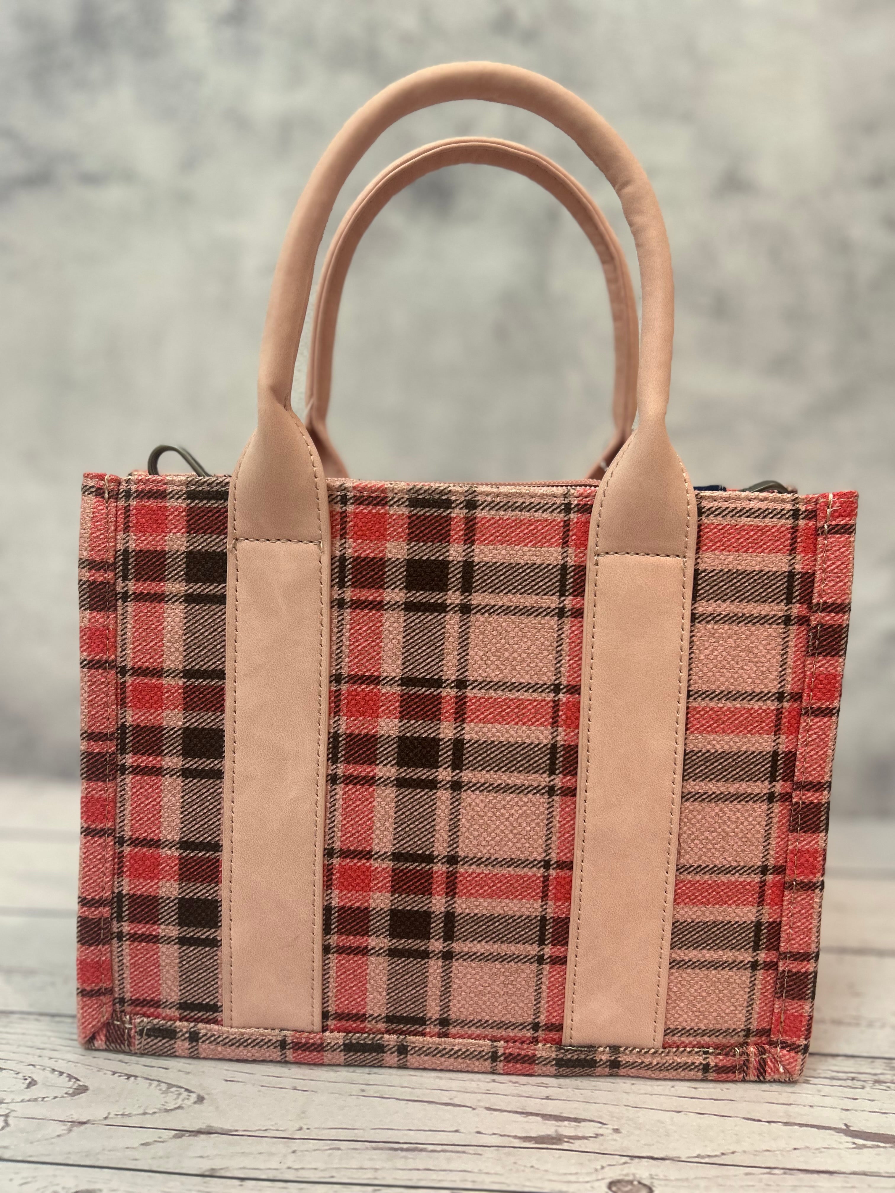Wrangler Soft Pink Plaid Tote Bag with Guitar Strap