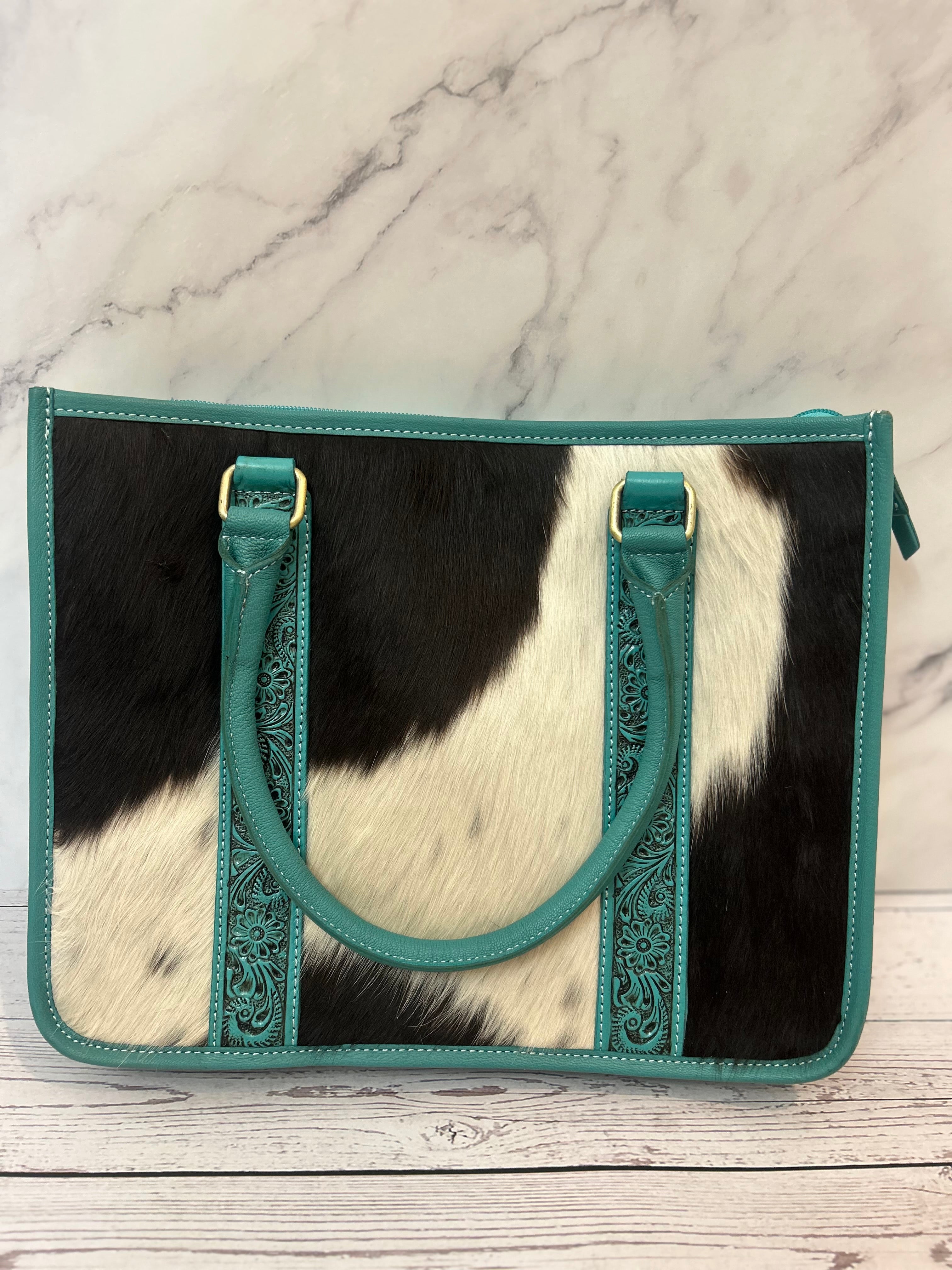 American Bison Turquoise Leather Concealed Carry Tote Bag