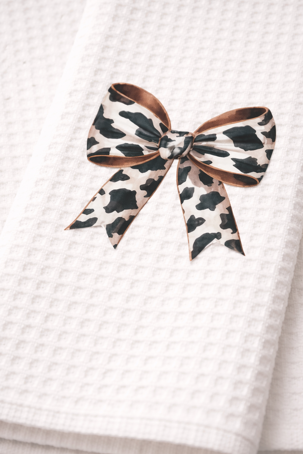 Cow Print Coquette Bow Waffle Kitchen Towels – Set of 2