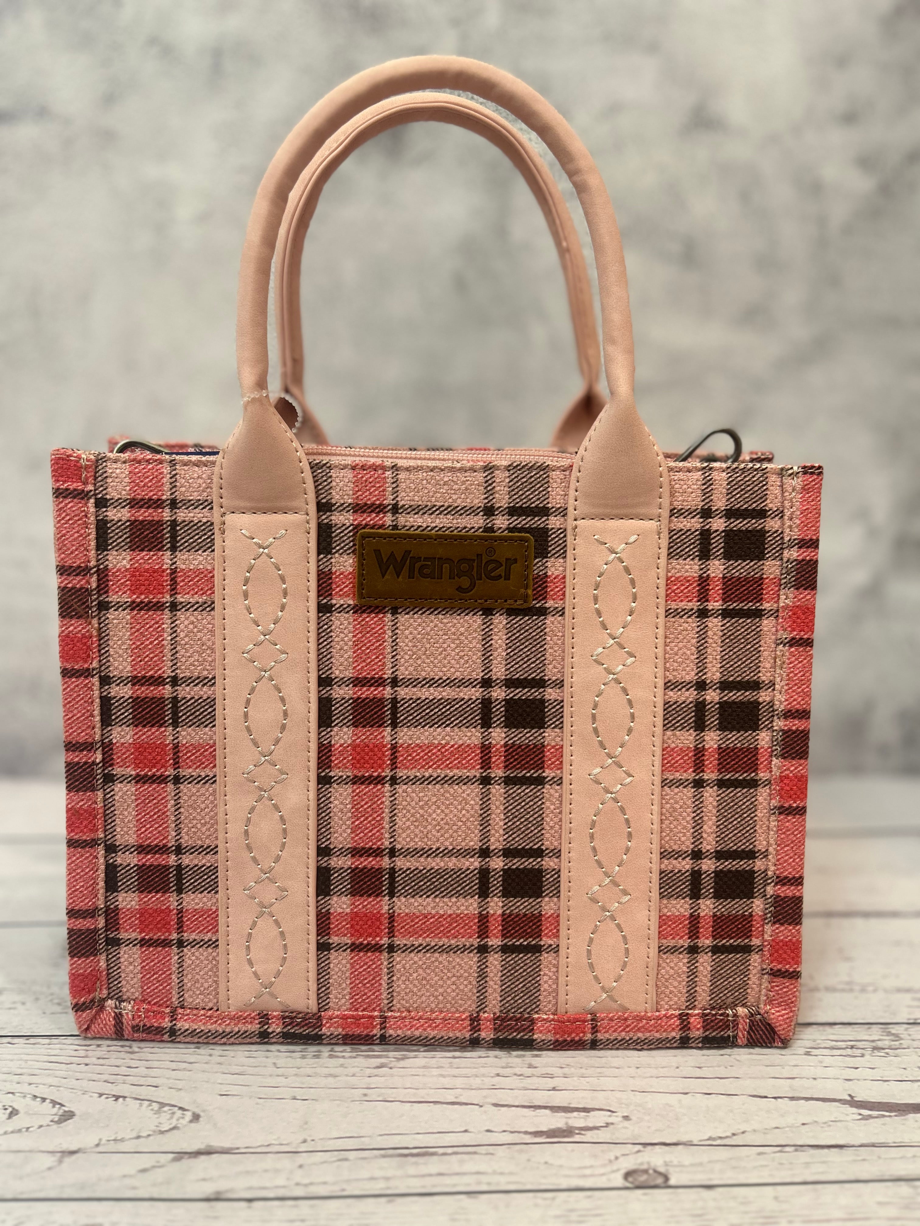 Wrangler Soft Pink Plaid Tote Bag with Guitar Strap