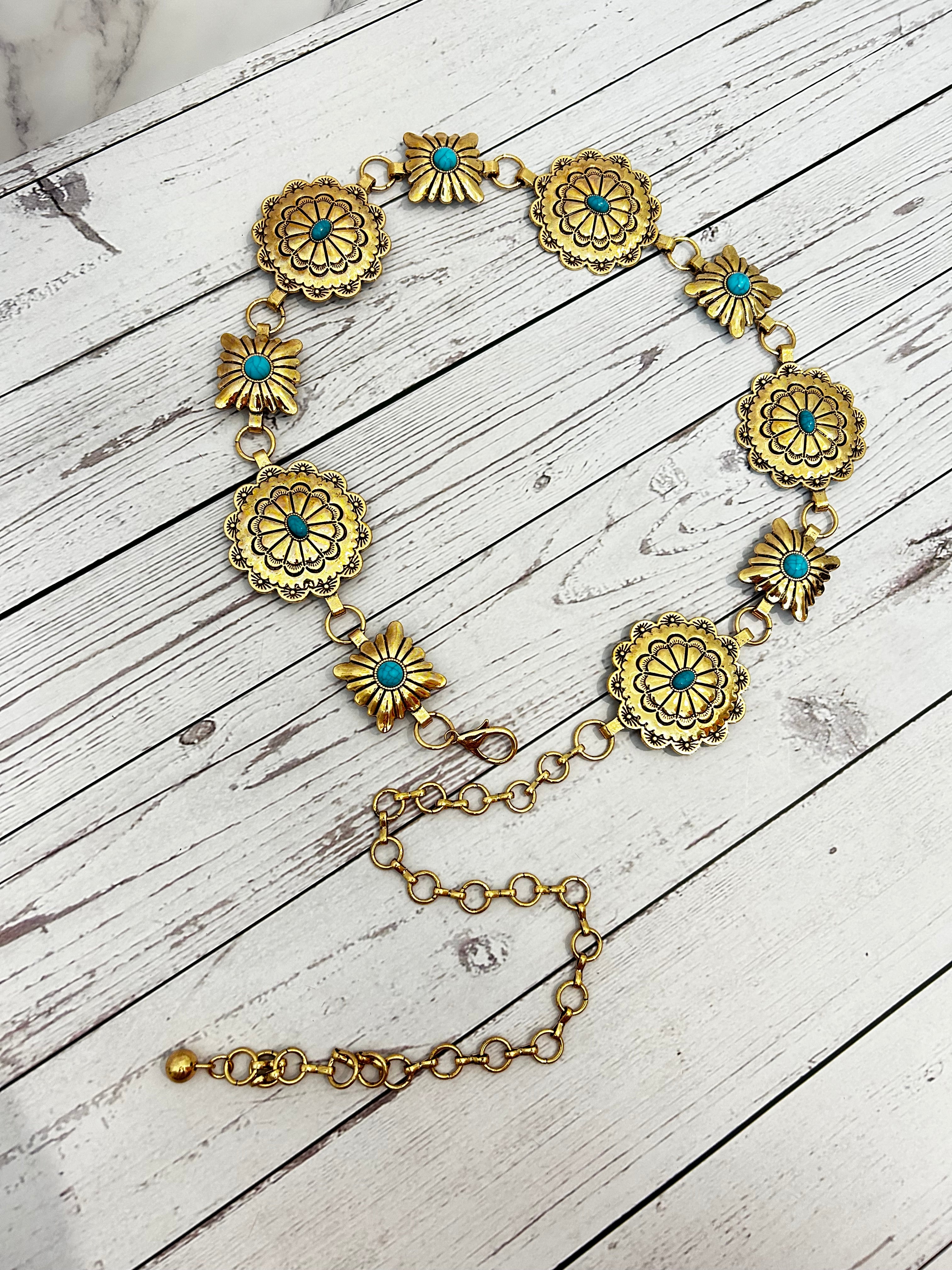Gold Turquoise Concho Chain Belt