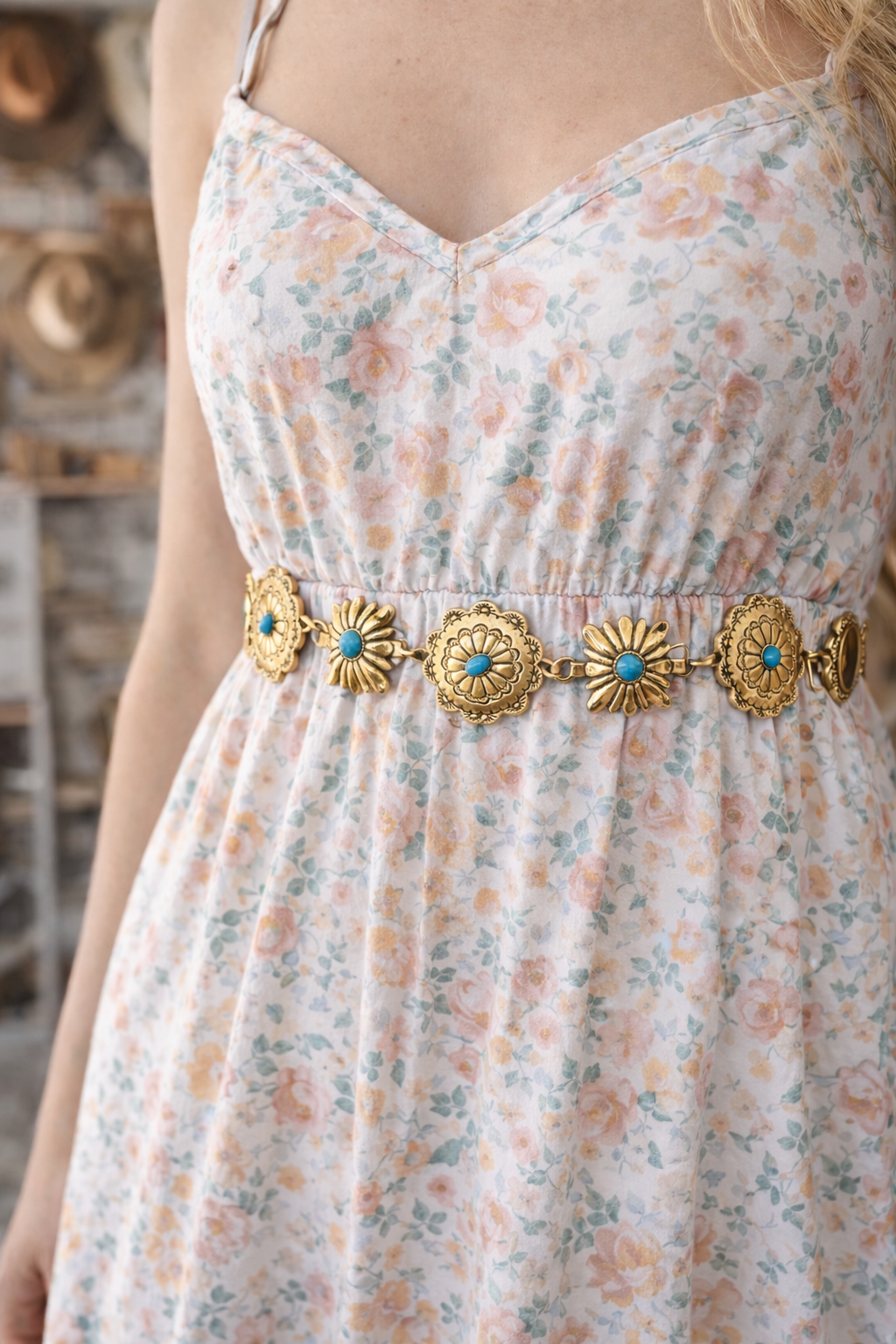 Gold Turquoise Concho Chain Belt