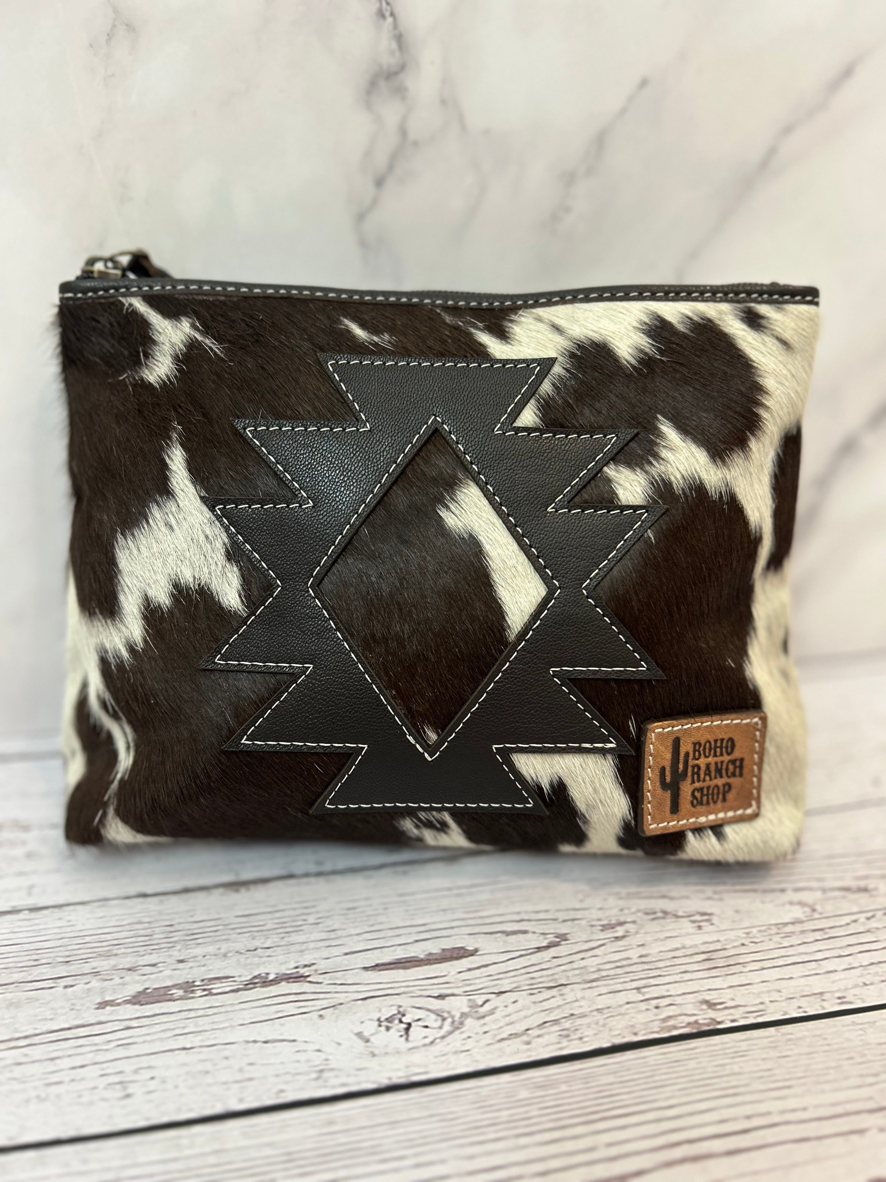 Aztec Brown Cowhide Makeup Bag