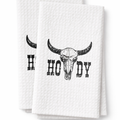 Howdy Steer Waffle Weave Kitchen Towel Set