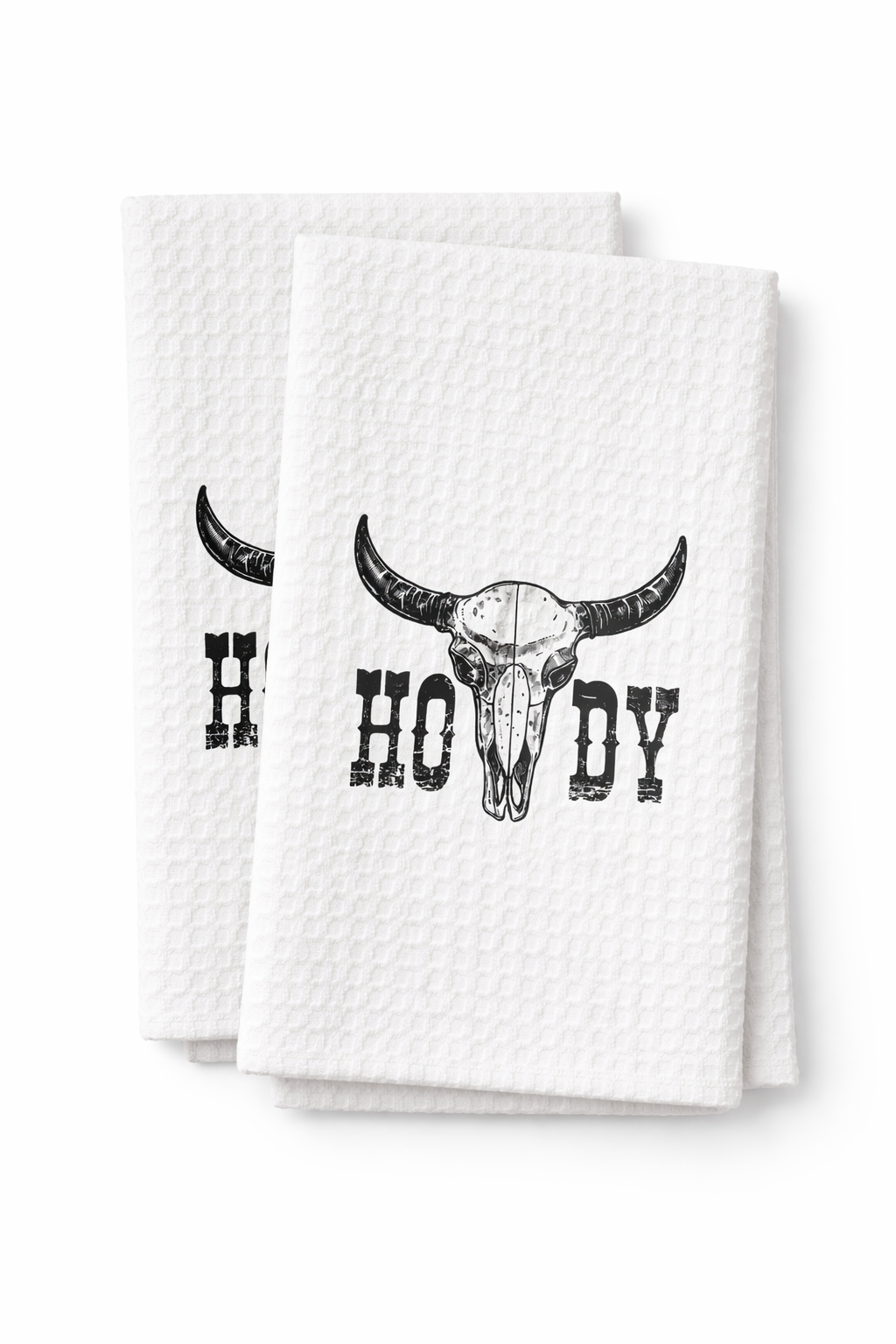 Howdy Steer Waffle Weave Kitchen Towel Set