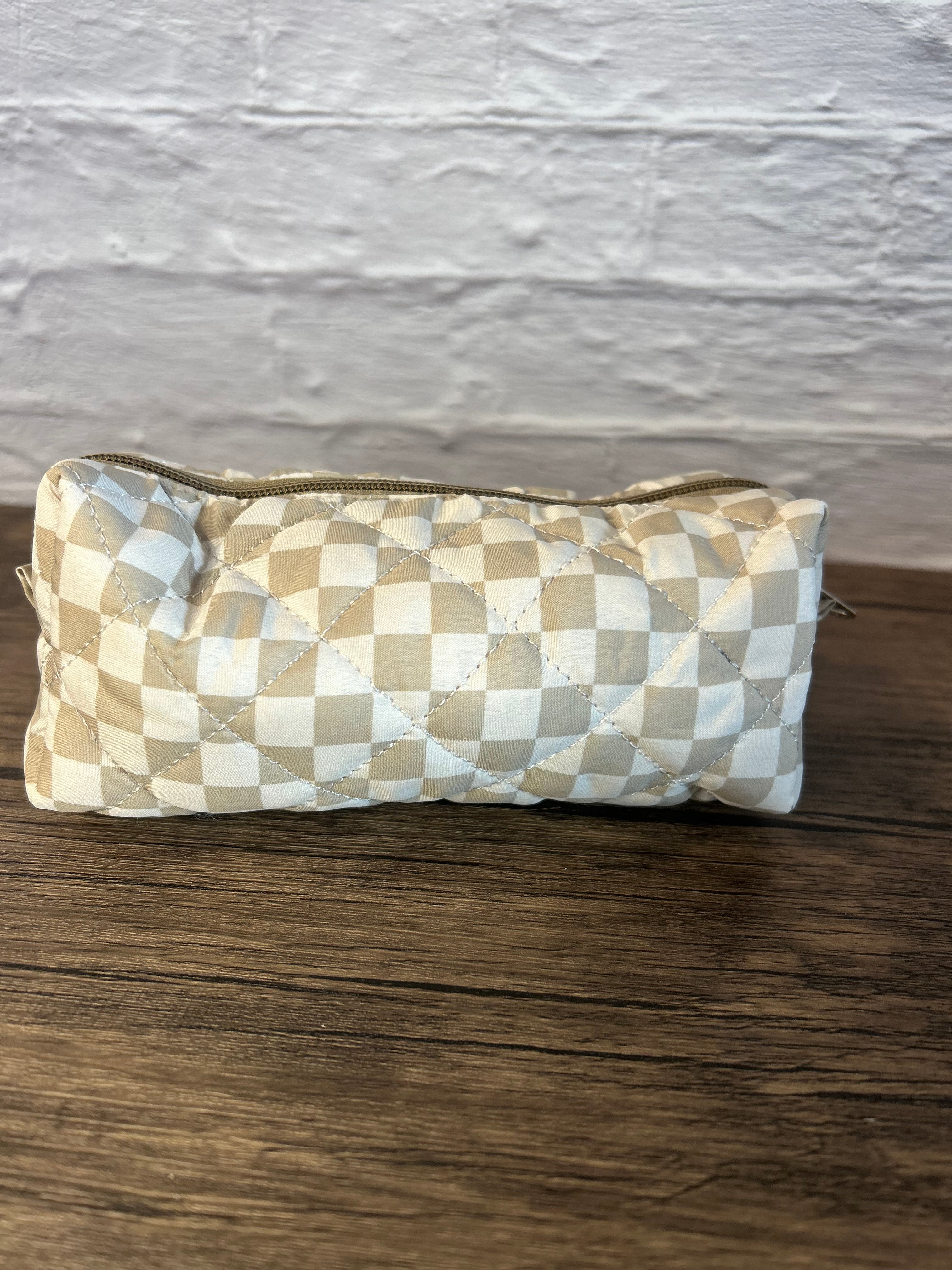Dusty Tan Quilted Pencil Pouch - Western Makeup Pouch