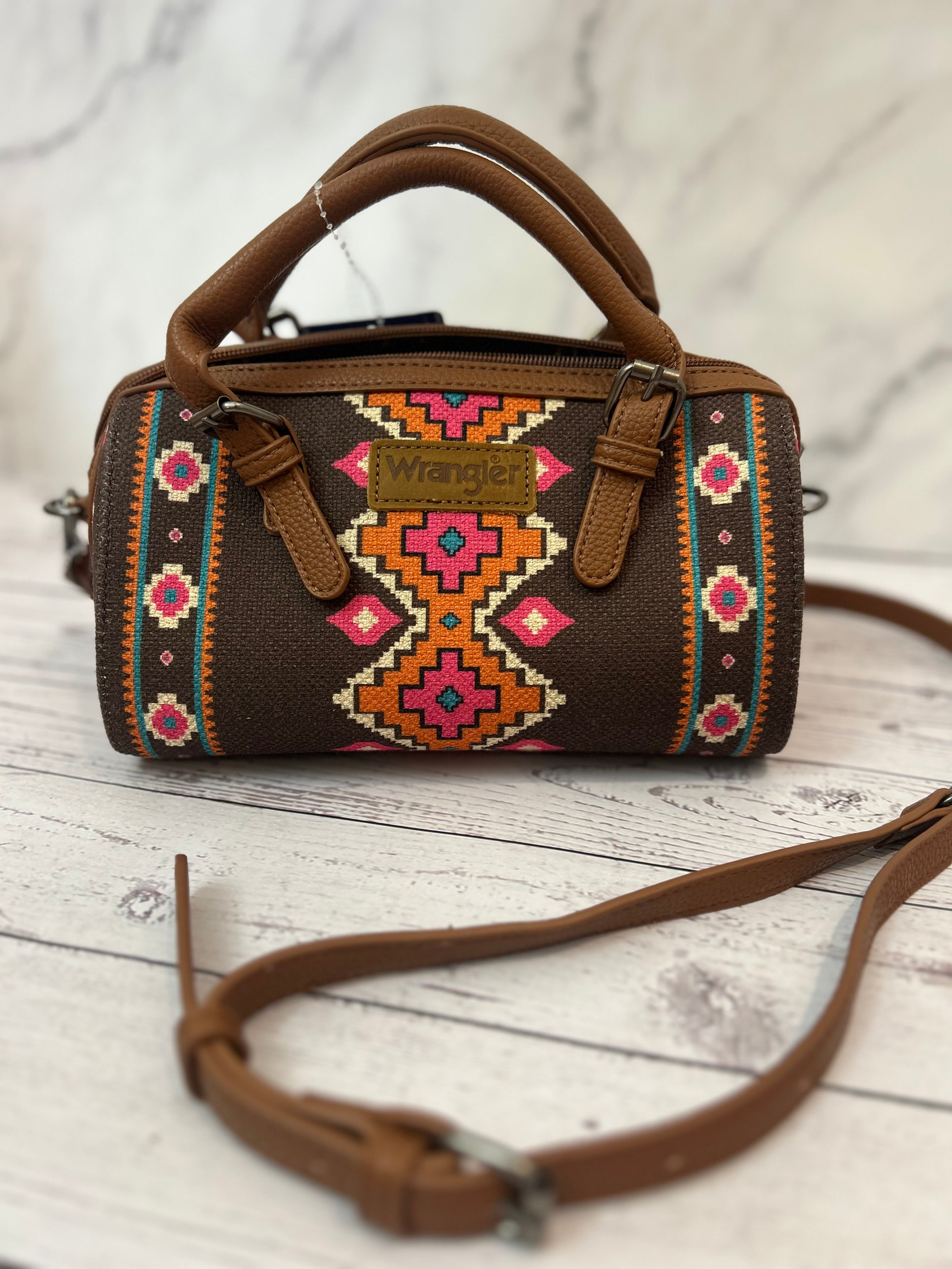 Wrangler Pink & Turquoise Aztec Barrel Purse