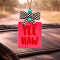 YEE HAW Car Freshie with Checkered Bow