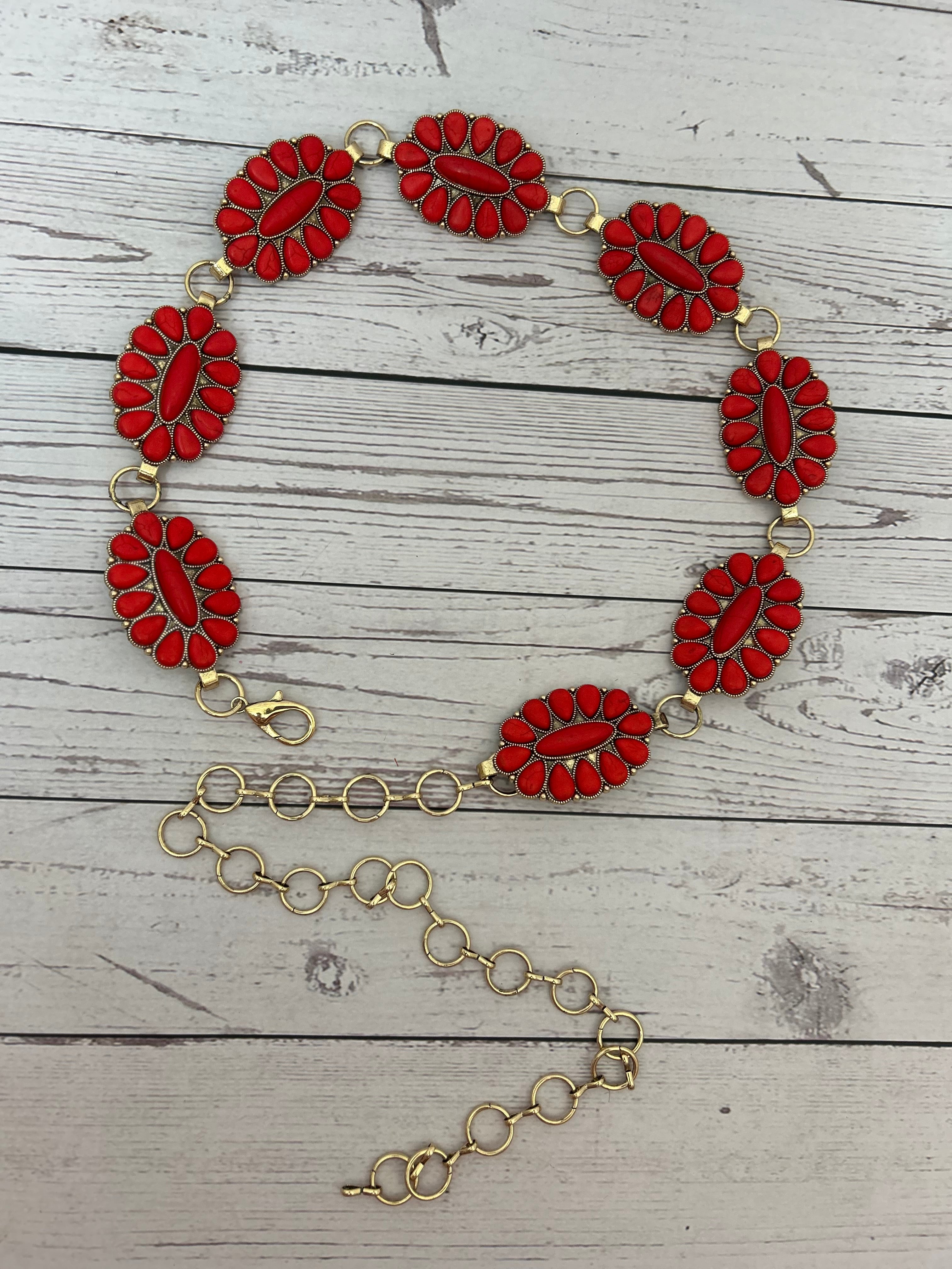 Red Concho Western Chain Belt