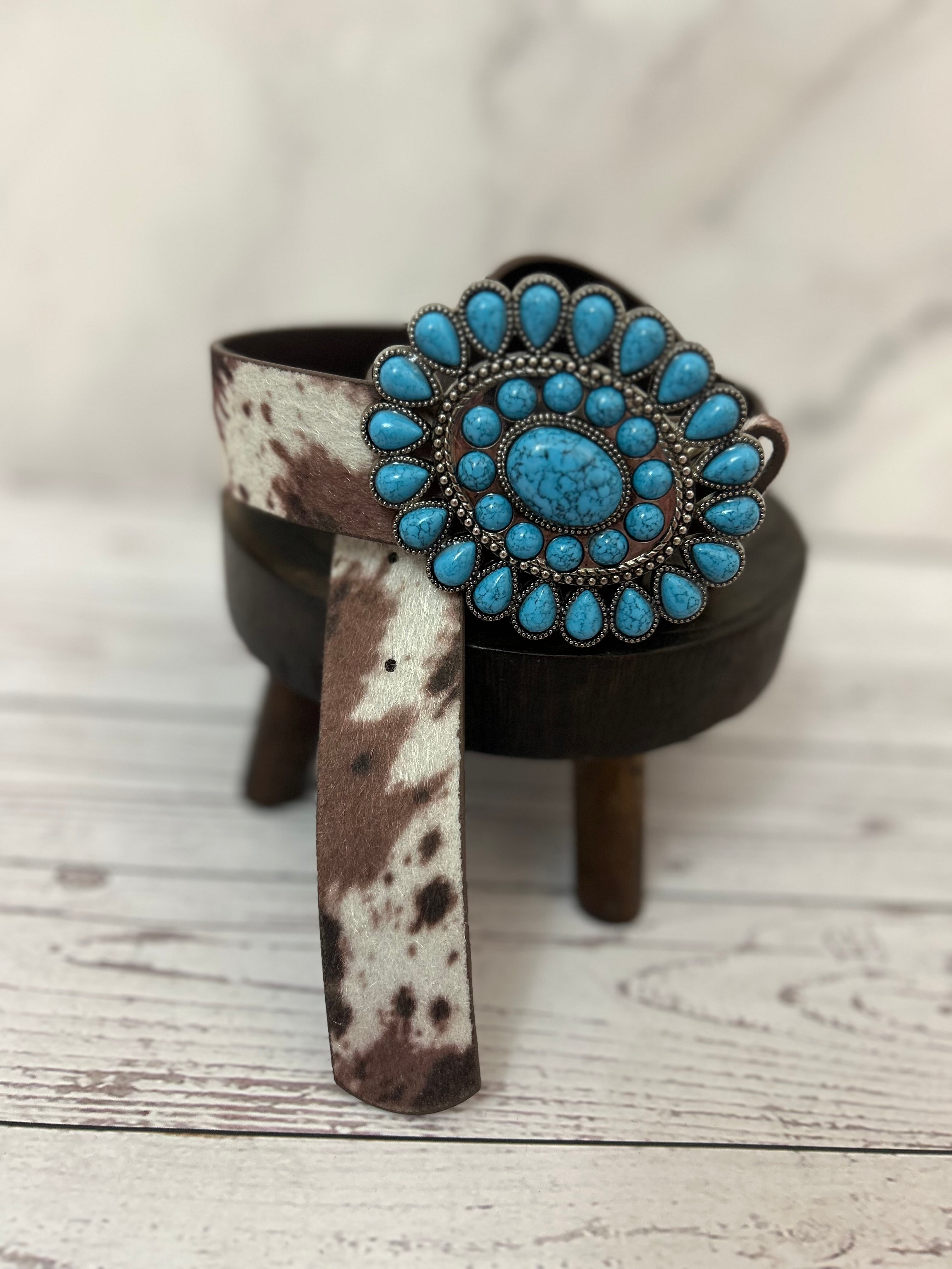Turquoise Concho Cowhide Belt