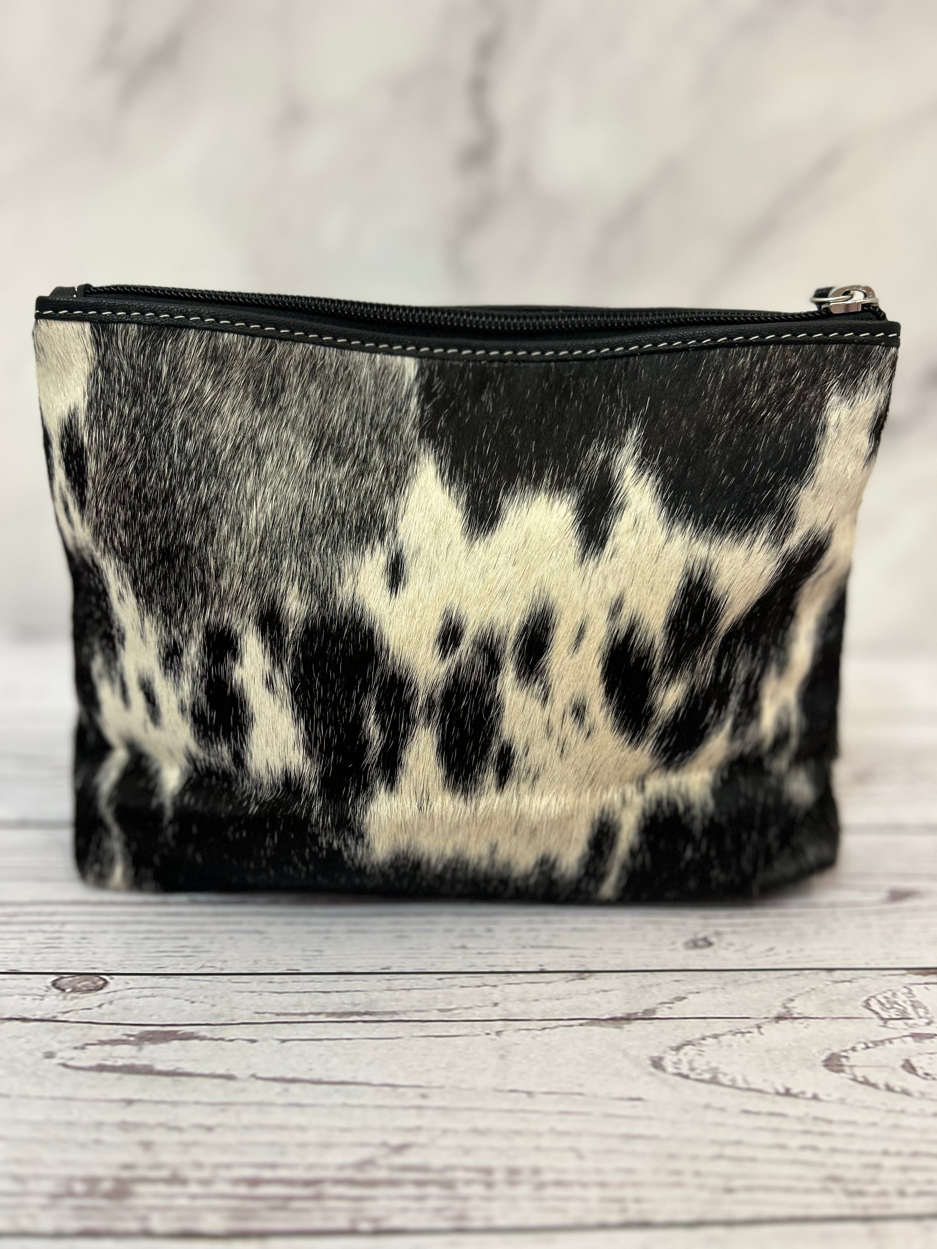 Black Cowhide Makeup Bag