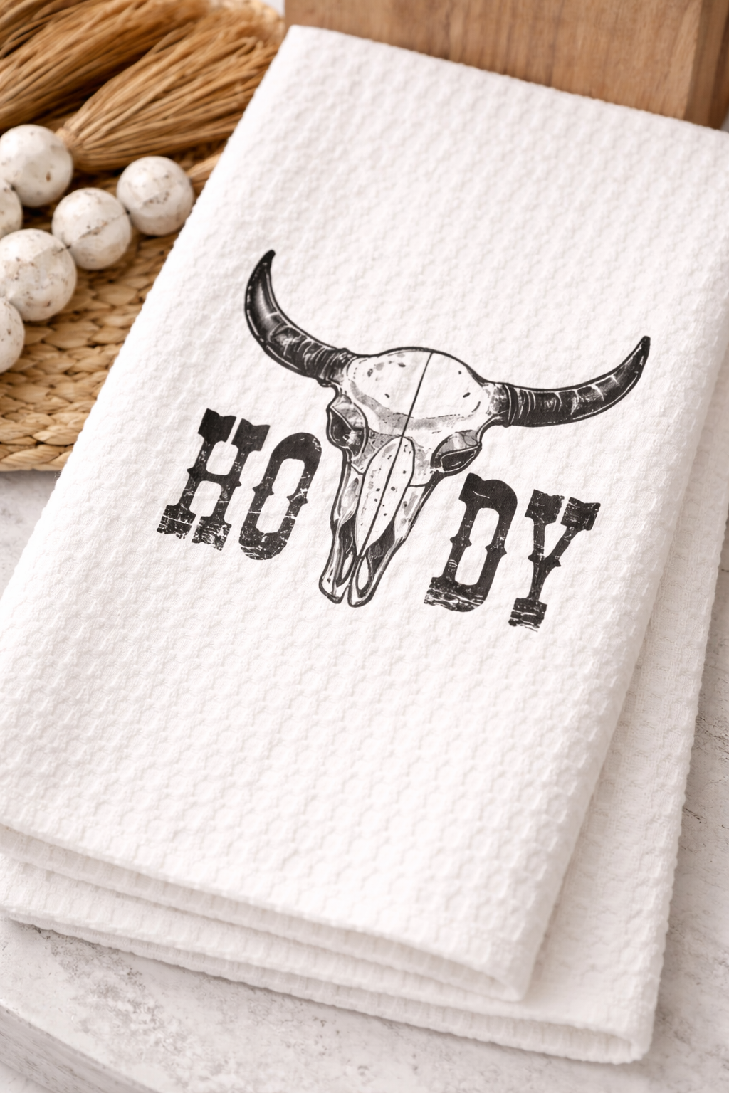 Howdy Steer Waffle Weave Kitchen Towel Set
