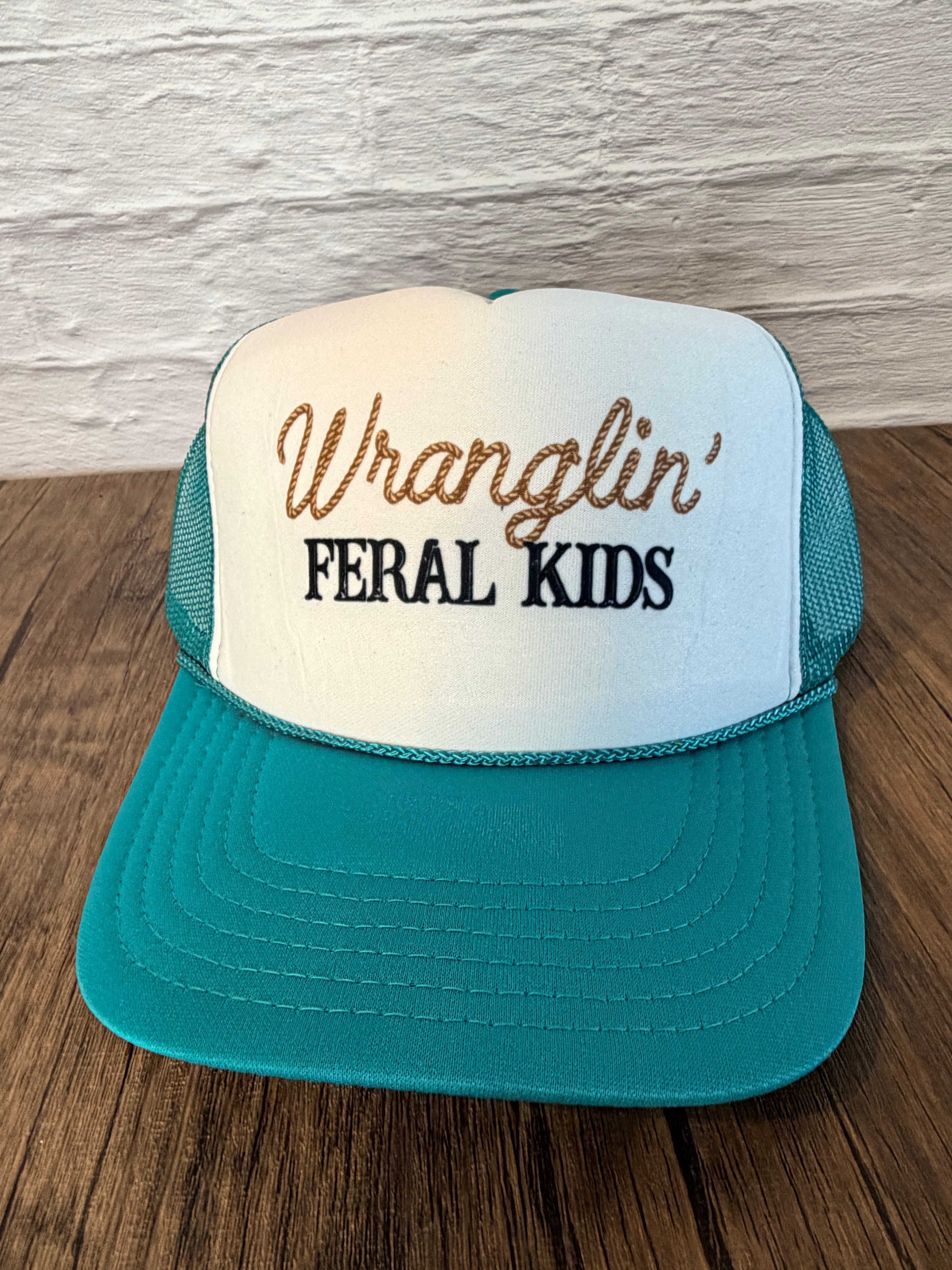 Wranglin' Feral Kids Turquoise Trucker Hat