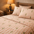 Peach Gingham Cactus Sheet Set – 6 Piece Queen Western Bedding Set