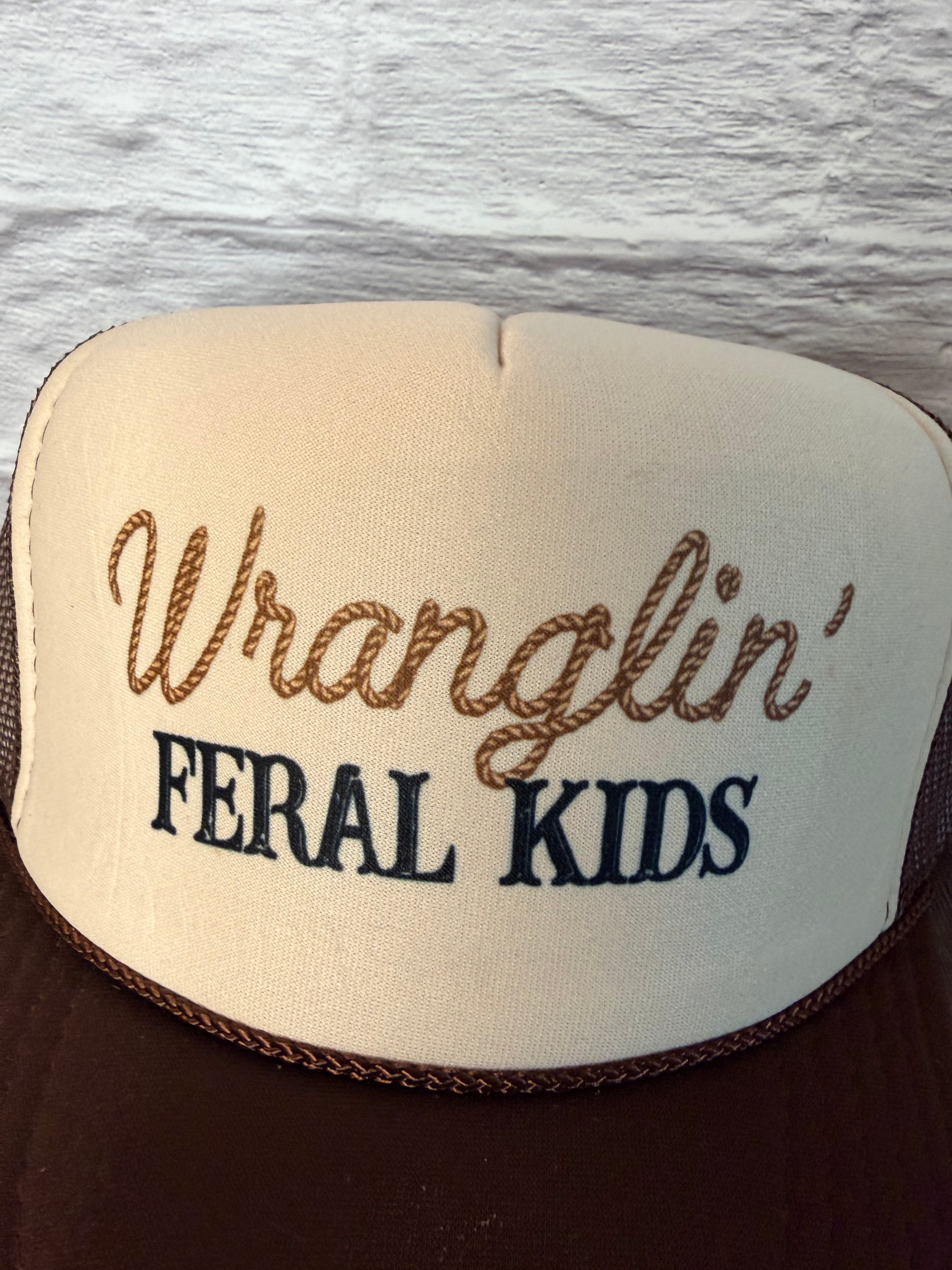 Wranglin' Feral Kids Trucker Hat – Brown & Cream