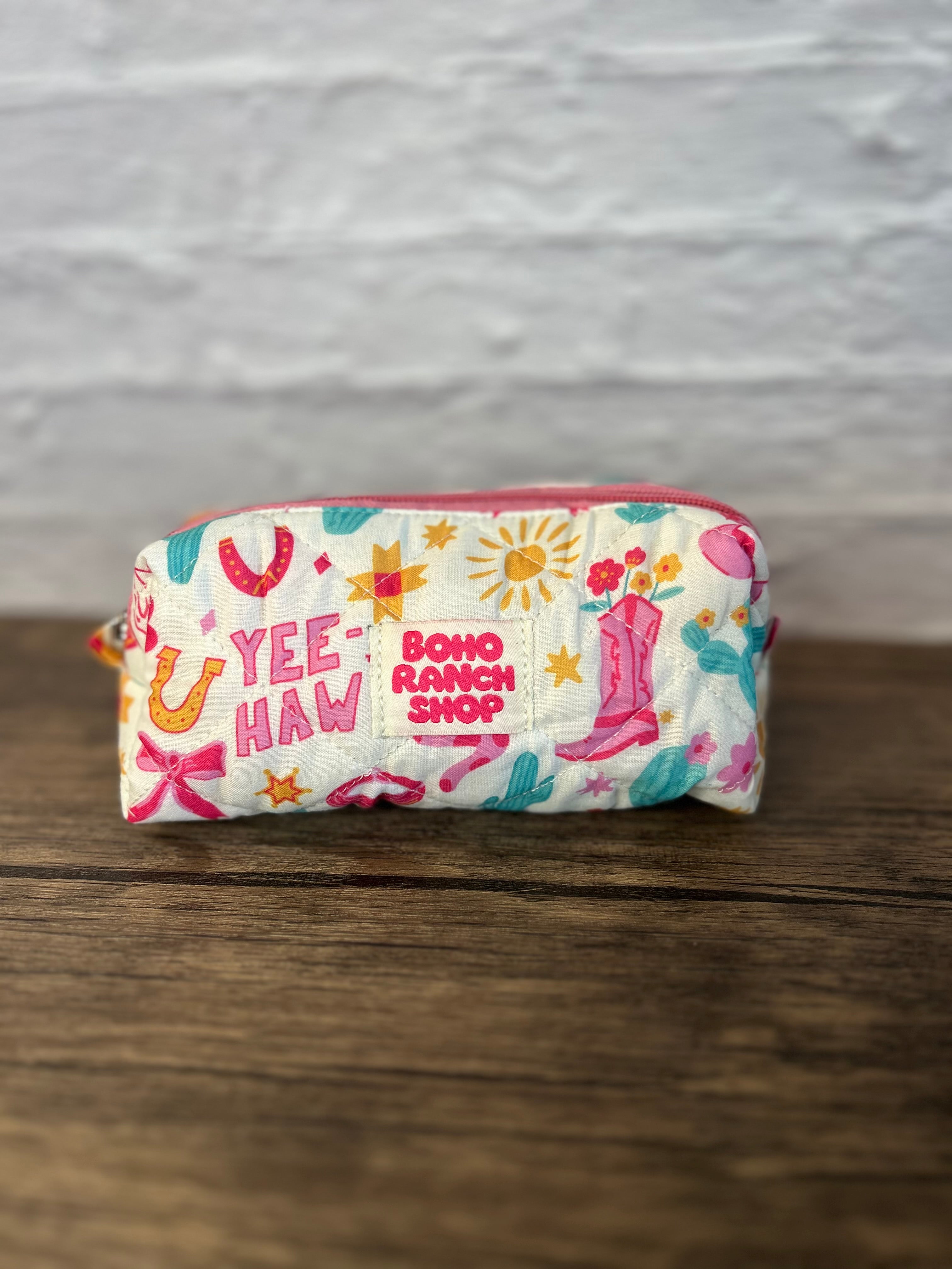 Yeehaw Doodle Quilted Pencil Pouch - Western Makeup Pouch