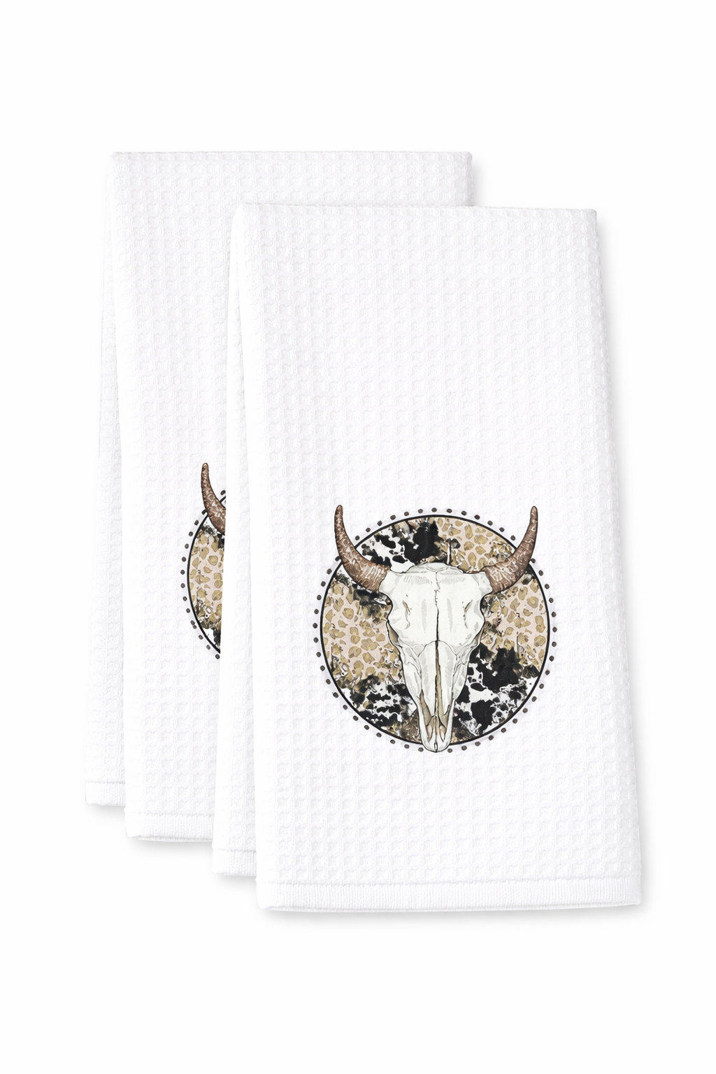 Western Cowhide Leopard Skull Kitchen Towel Set