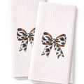 Cow Print Coquette Bow Waffle Kitchen Towels – Set of 2