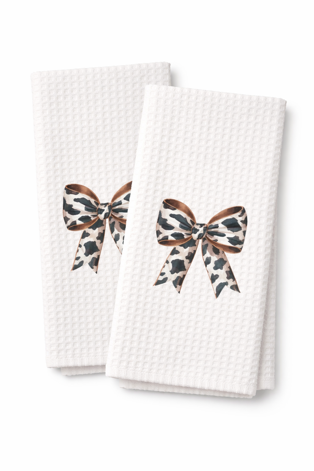 Cow Print Coquette Bow Waffle Kitchen Towels – Set of 2