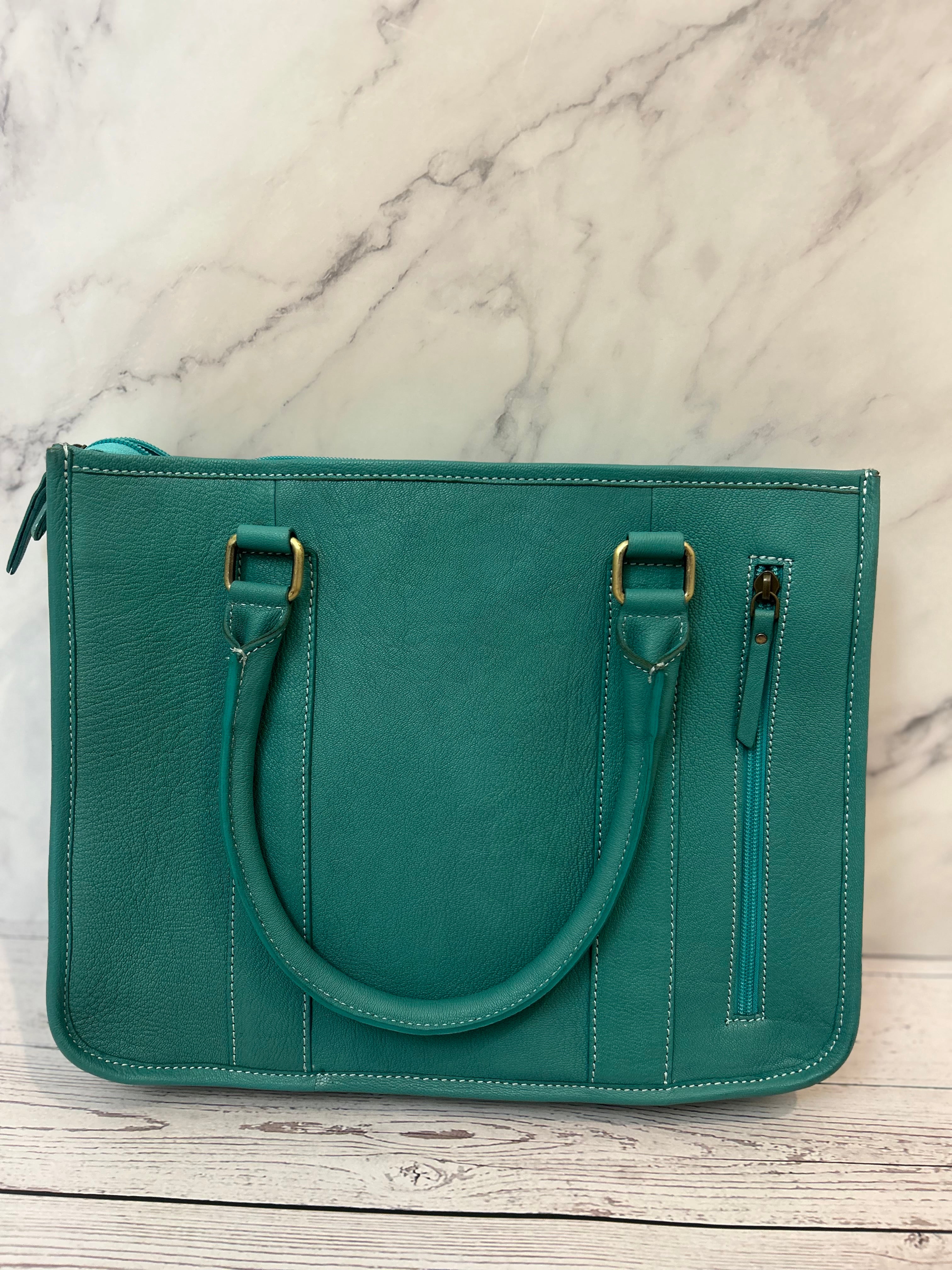 American Bison Turquoise Leather Concealed Carry Tote Bag