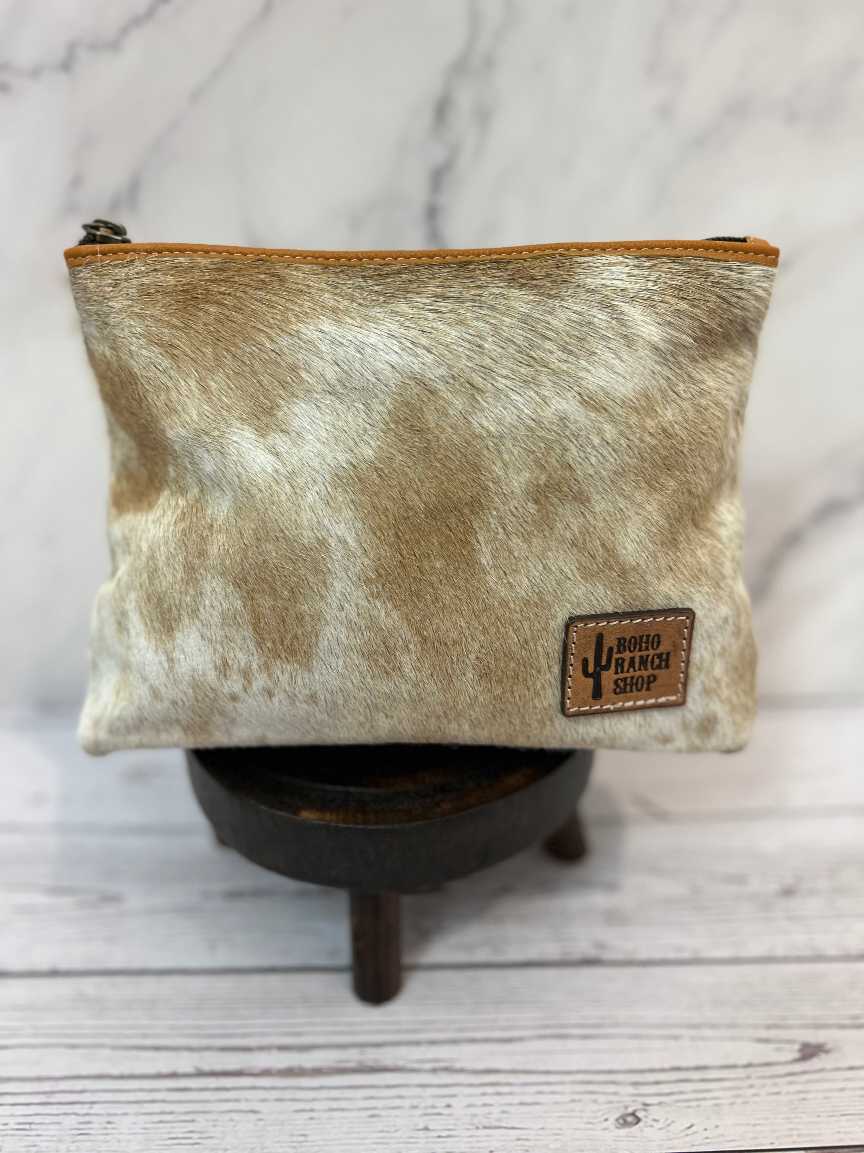 Tan Cowhide Makeup Bag