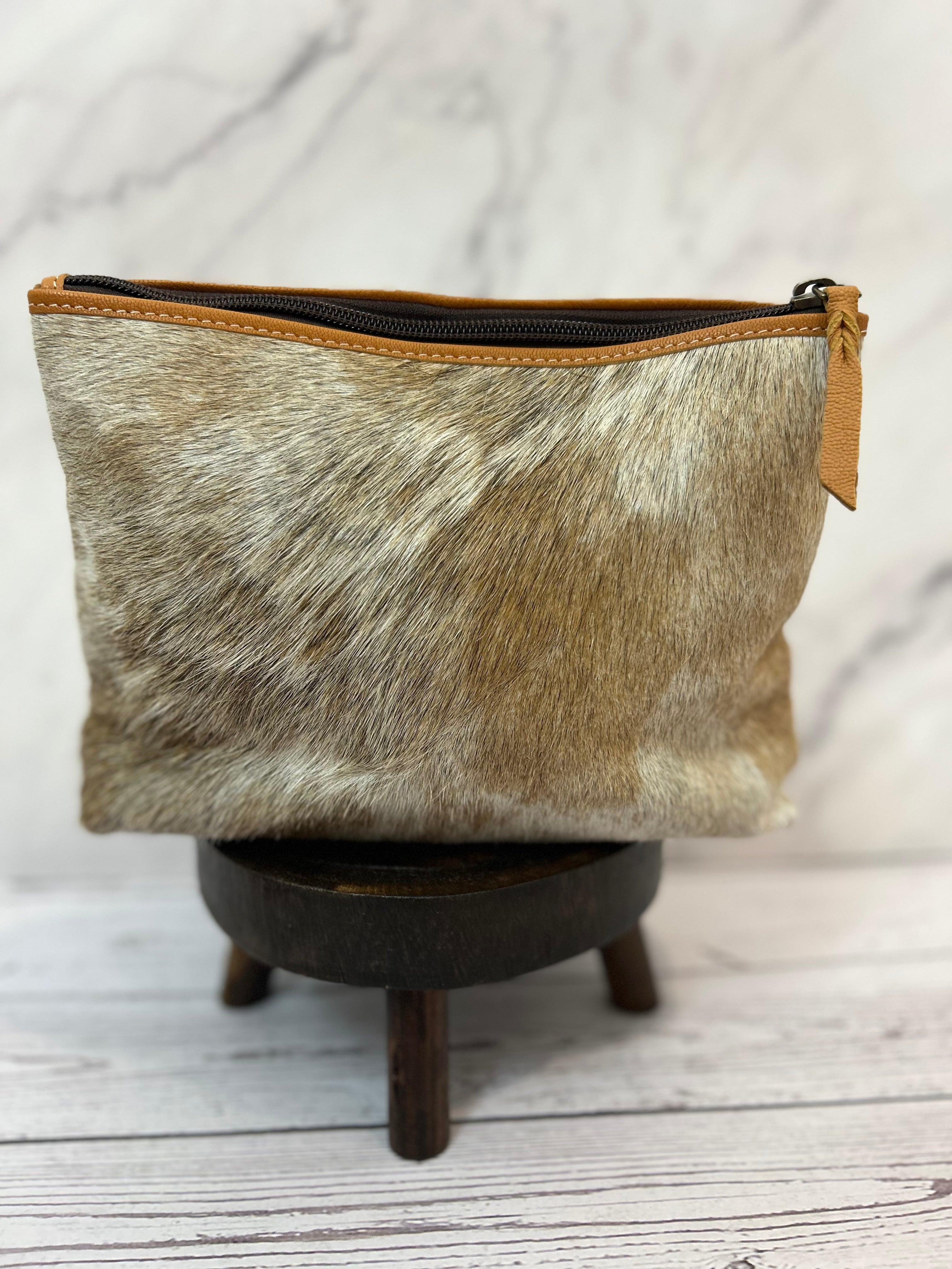 Tan Cowhide Makeup Bag