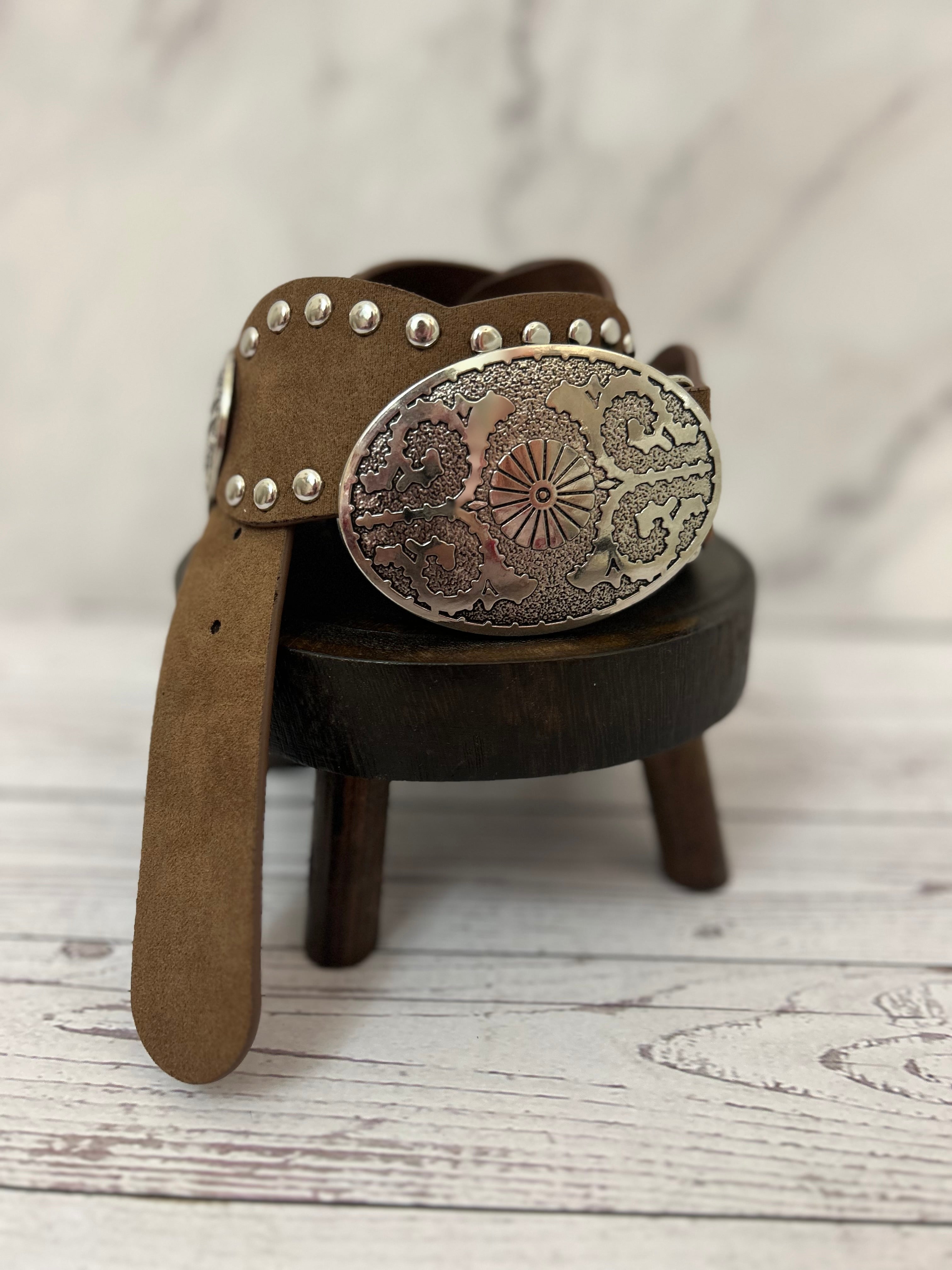 Brown Leather Studded Boho Cowgirl Belt
