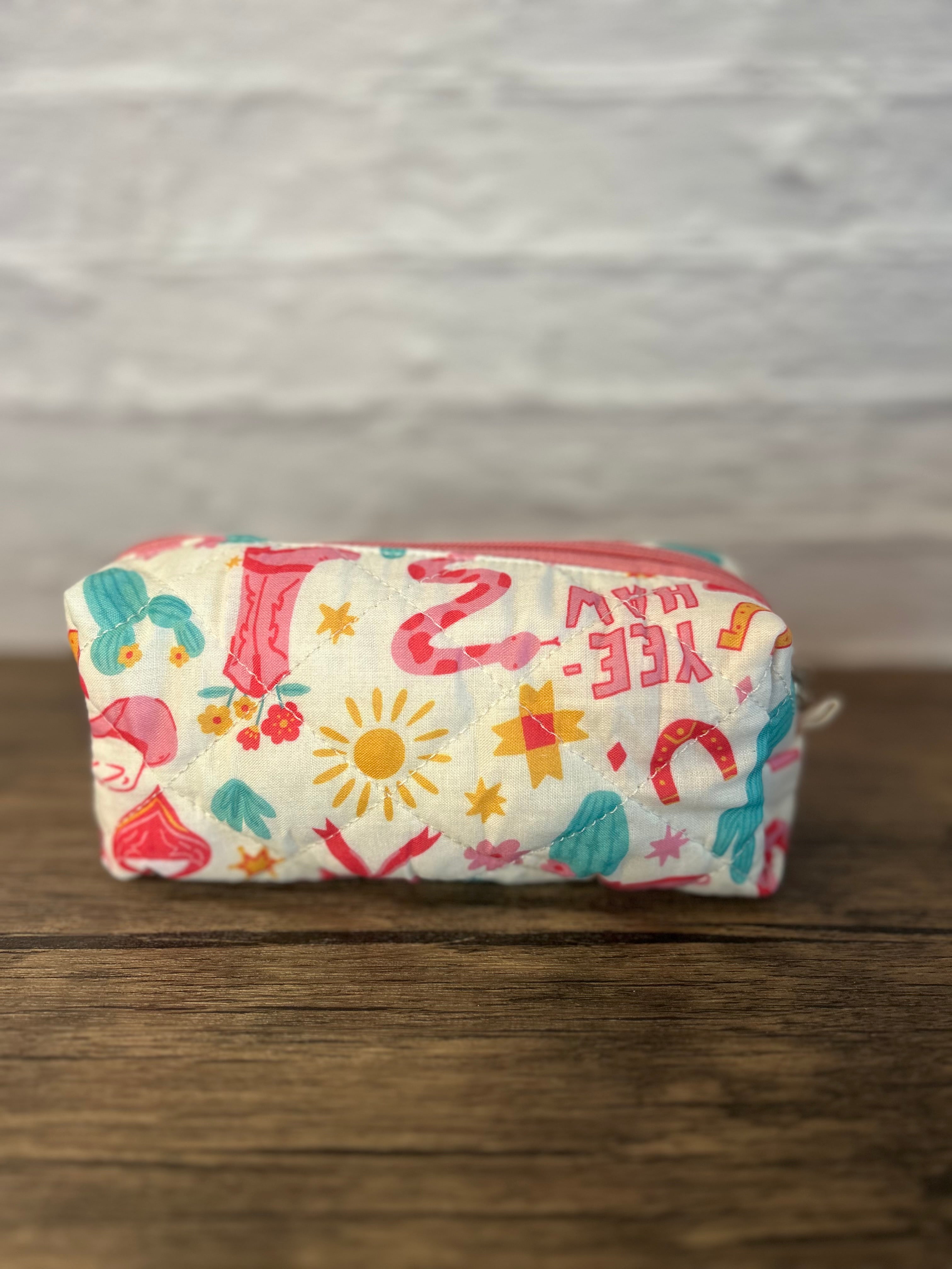 Yeehaw Doodle Quilted Pencil Pouch - Western Makeup Pouch