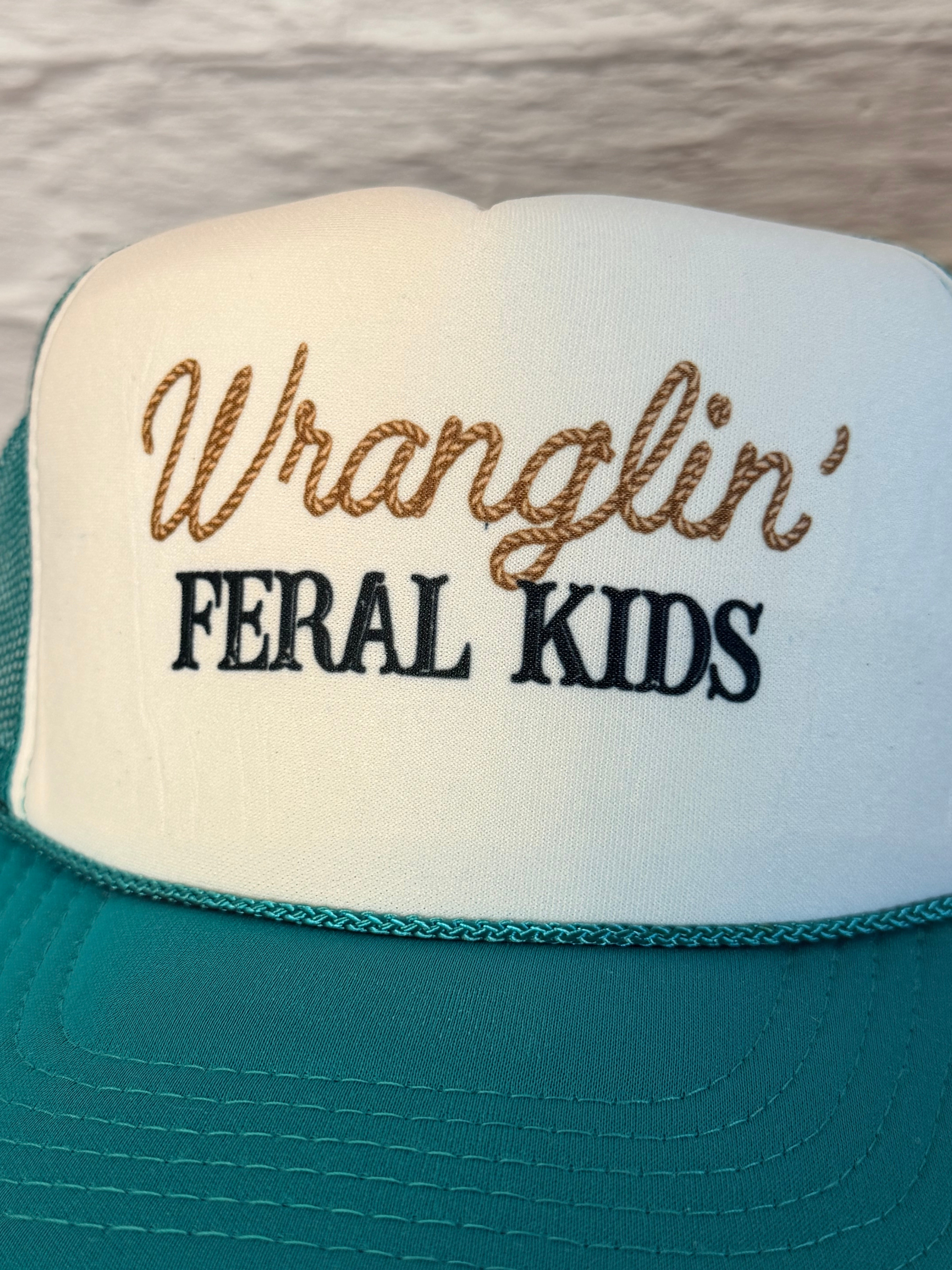 Wranglin' Feral Kids Turquoise Trucker Hat
