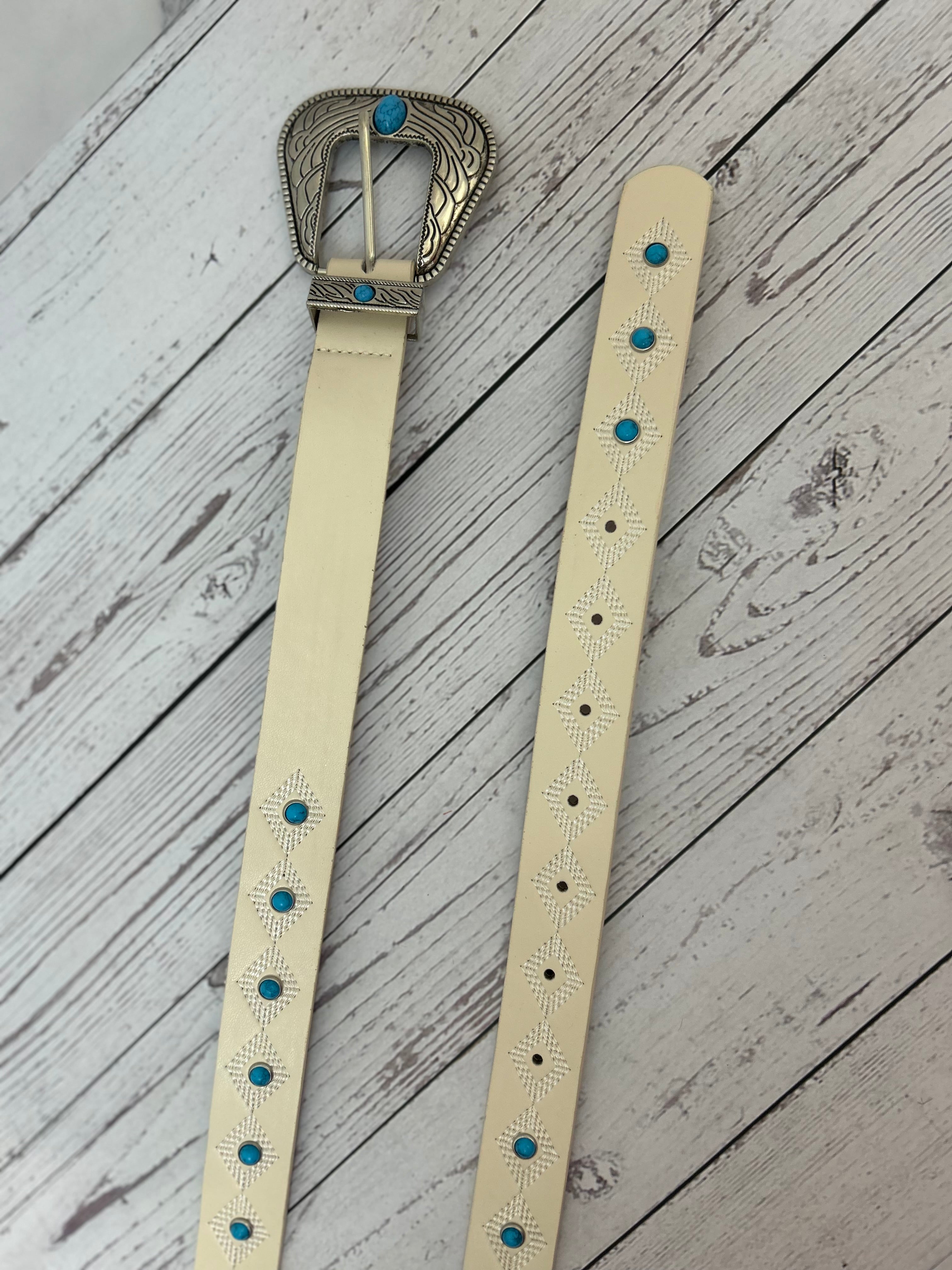 Cream Western Belt with Turquoise Studs