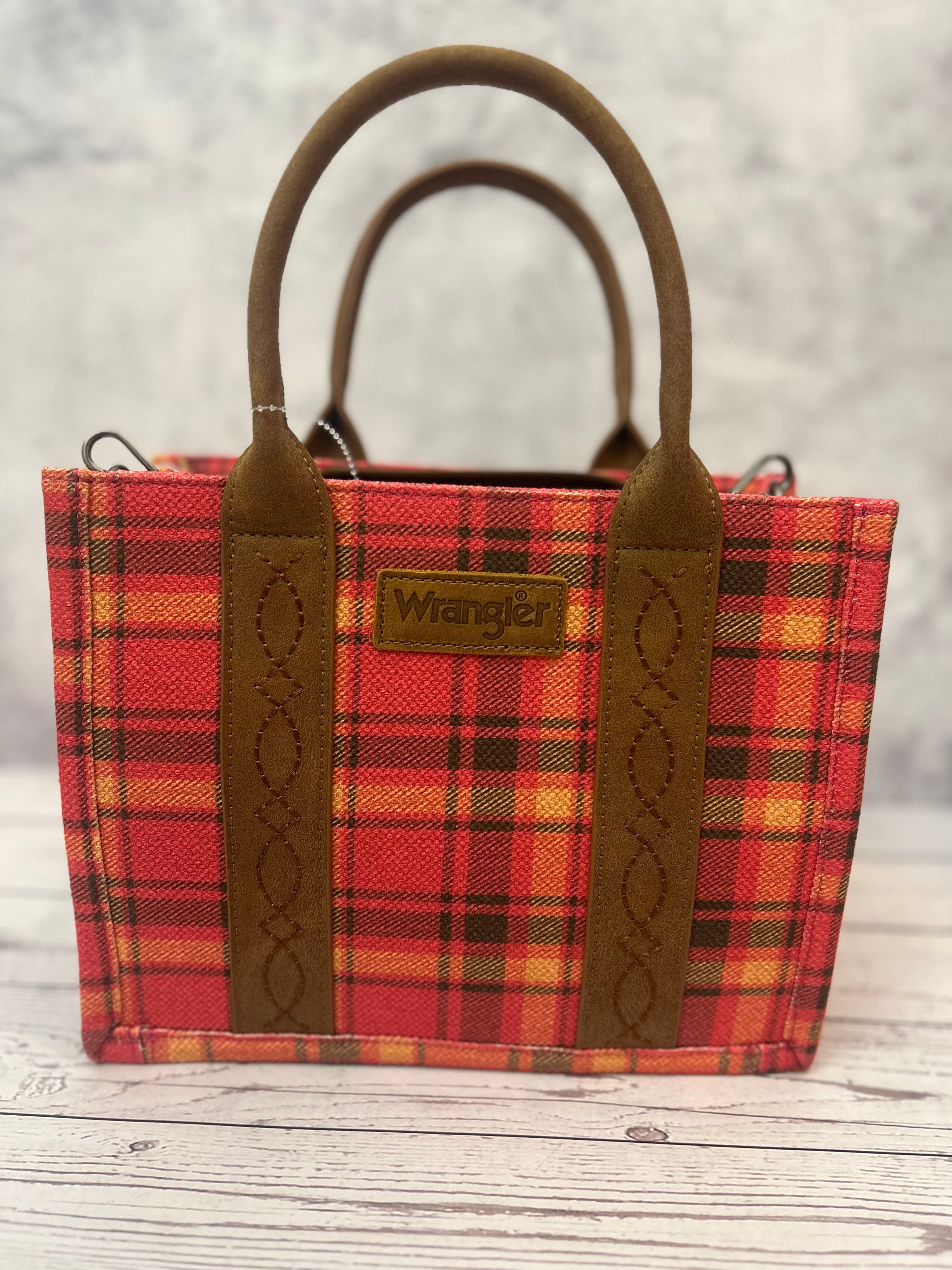 Wrangler Red Plaid Tote Bag with Adjustable Guitar Strap