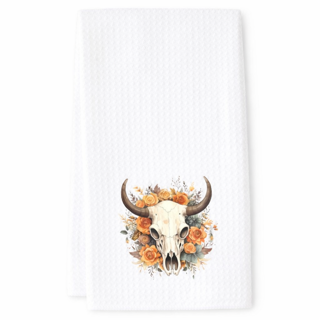 Sunflower Floral Cow Skull Dish Towel Set